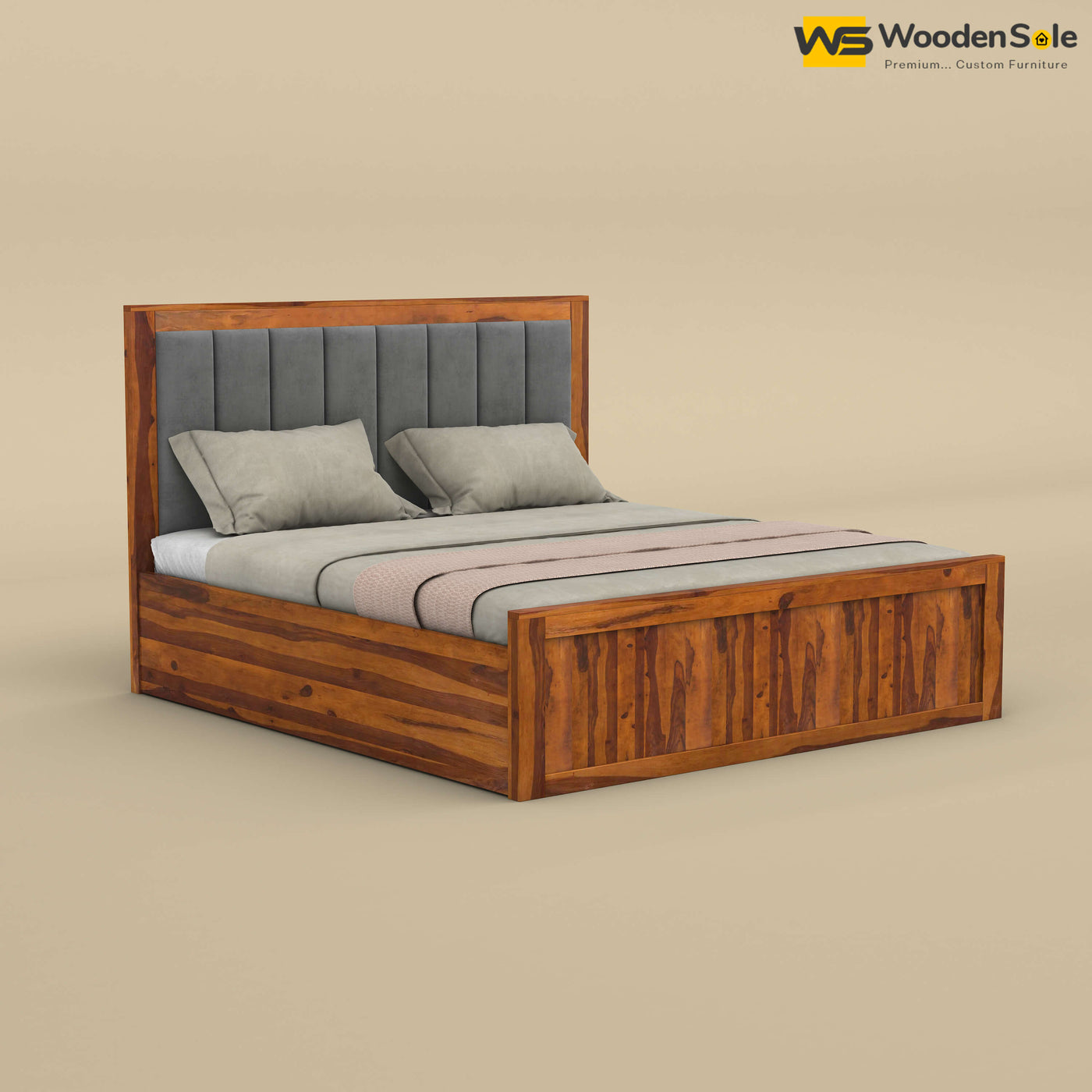 Hamza Hydraulic Storage Bed (King Size, Honey Finish)