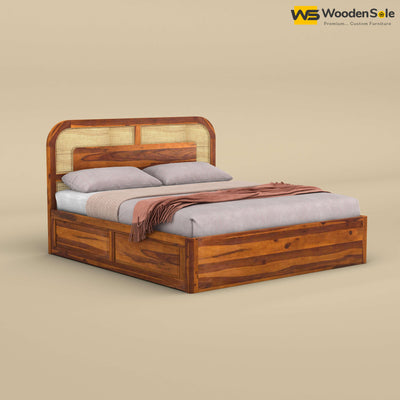 Modern Cane Box Storage Bed (King Size, Honey Finish)