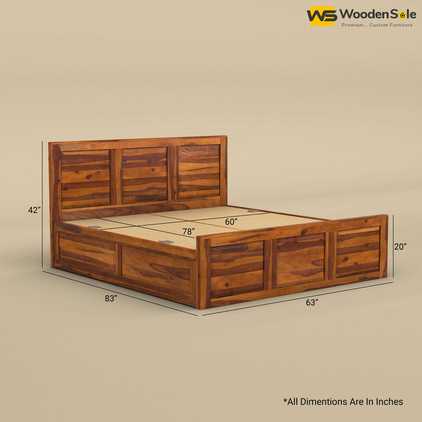 Big Diamond Box Storage Bed (Queen Size, Honey Finish)