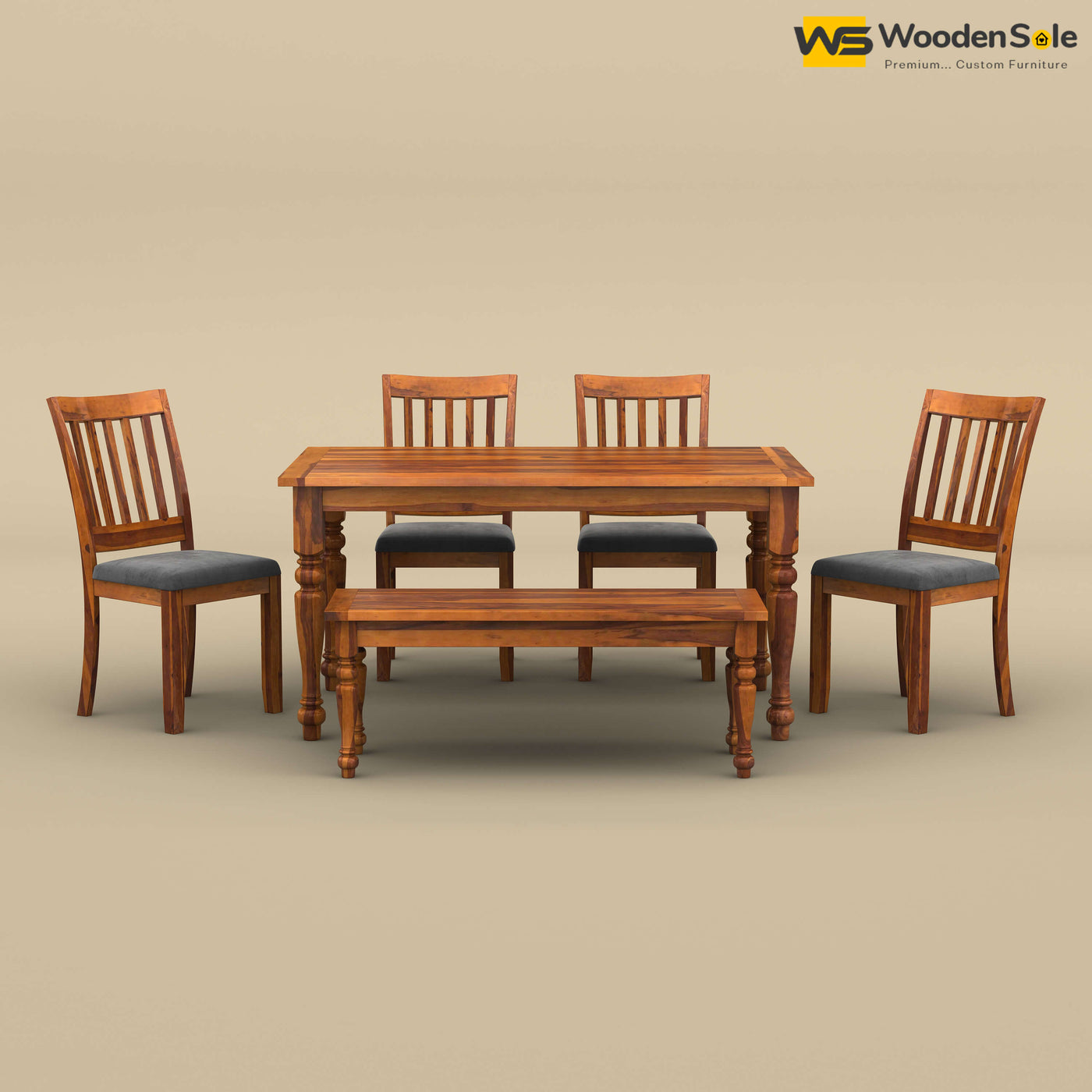 Martha 6 Seater Dining Table Set with Bench (Honey Finish)