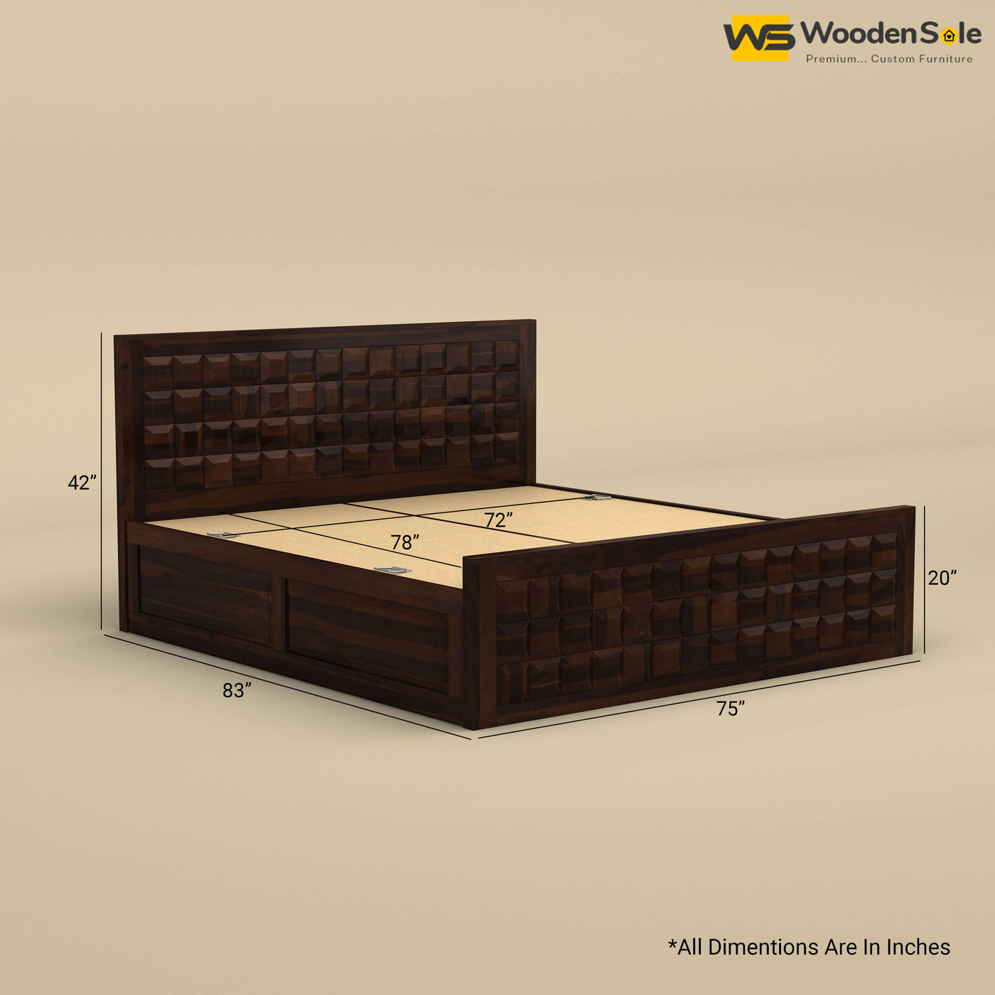 Diamond Box Storage Bed (King Size, Walnut Finish)