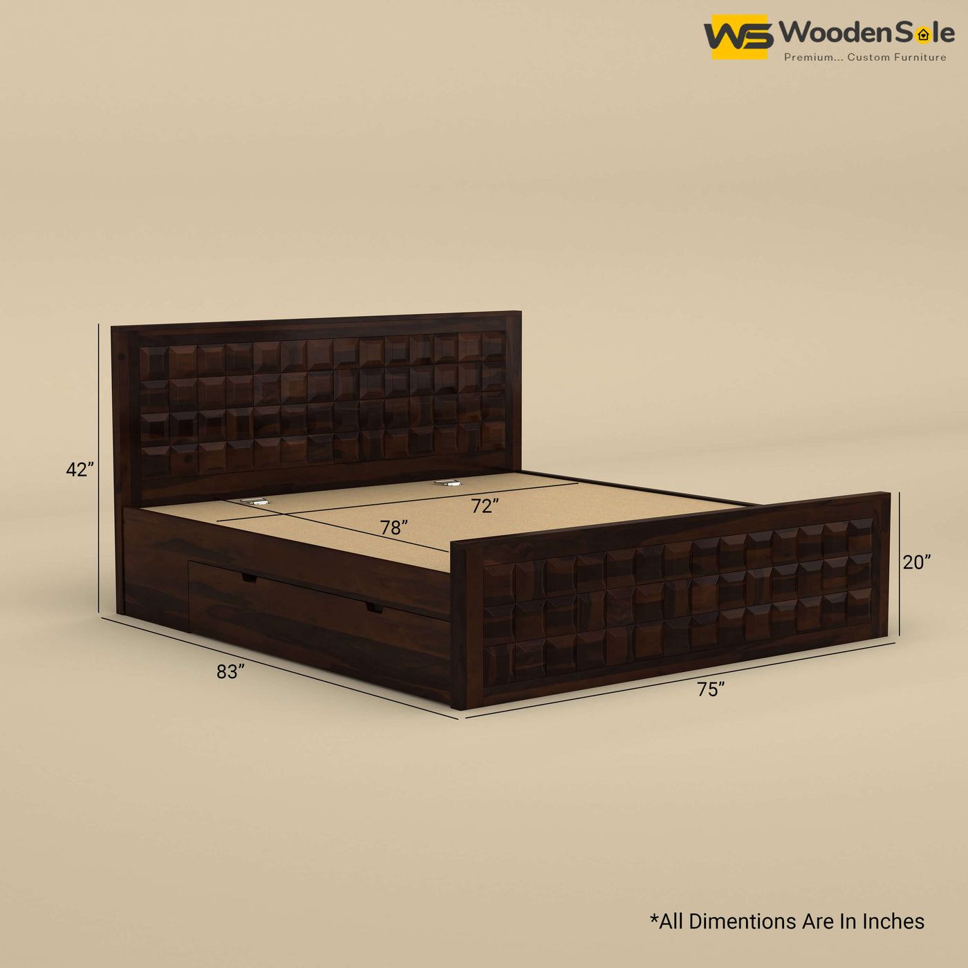 Diamond Drawer Storage Bed (King Size, Walnut Finish)