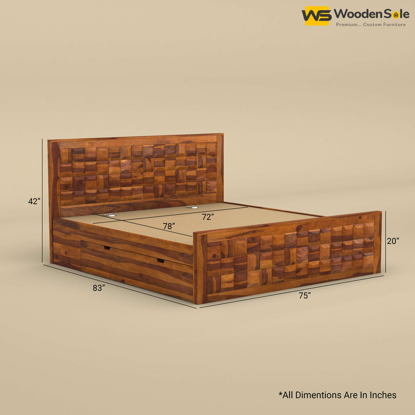 Diamond Drawer Storage Bed (King Size, Honey Finish)