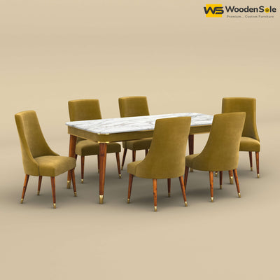 Dublin Marble Top 6 Seater Dining Set (Velvet, Mustard Yellow)