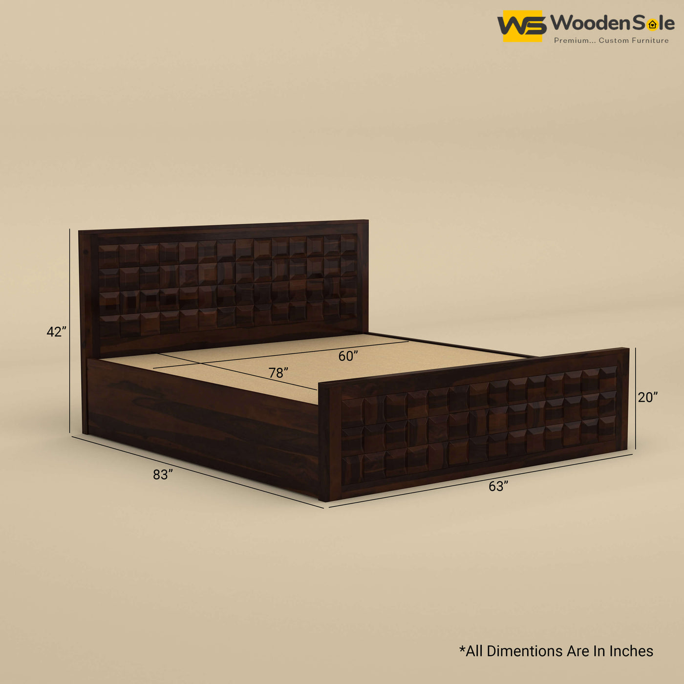 Diamond Hydraulic Storage Bed (Queen Size, Walnut Finish)