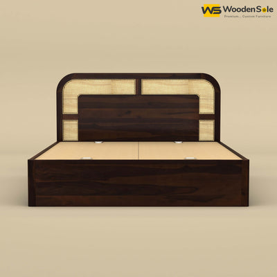 Modern Cane Drawer Storage Bed (King Size, Walnut Finish)