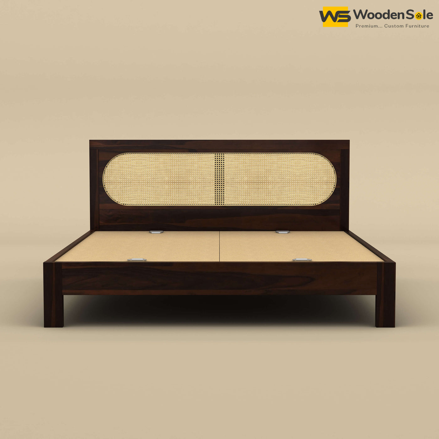 Wooden Sole Caning Bed (King Size, Walnut Finish)