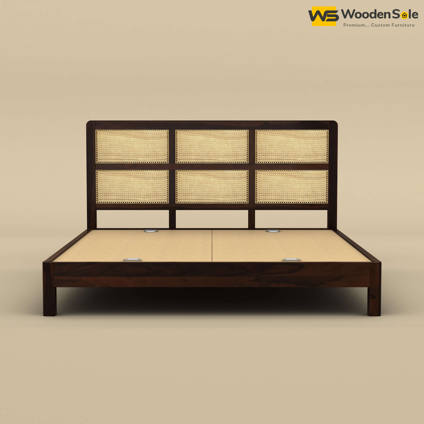 Wooden Rattan Platform Bed (King Size, Walnut Finish)