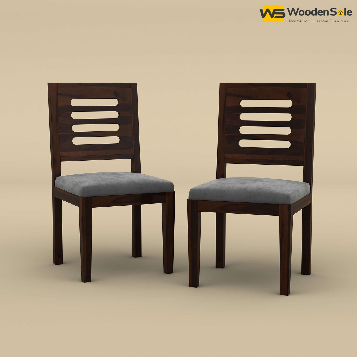 Sheesham Wood Dining Chair with Cushion - Set of 2 (Walnut Finish)