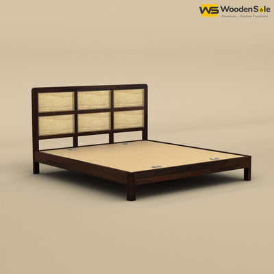 Wooden Rattan Platform Bed (King Size, Walnut Finish)