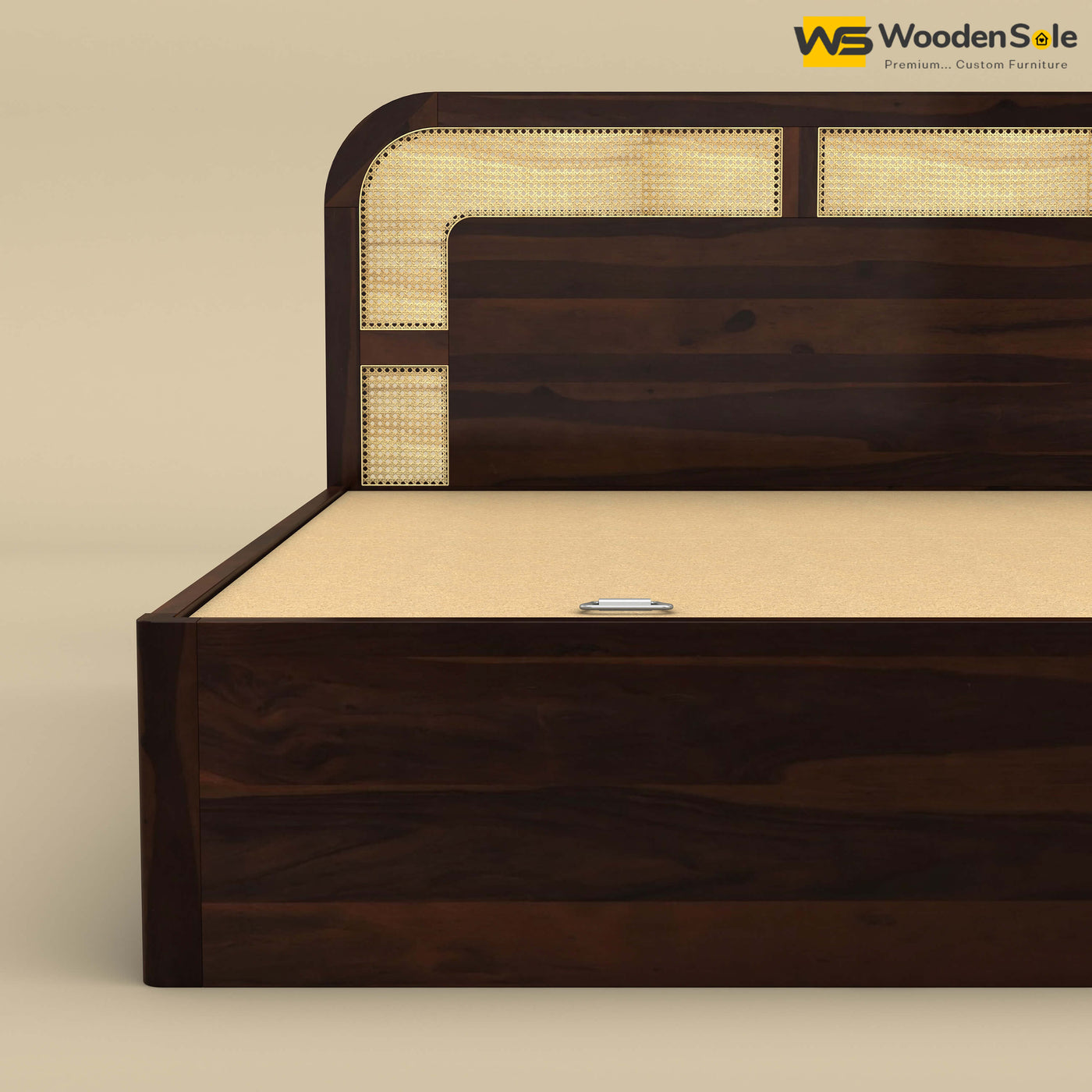 Modern Cane Hydraulic Storage Bed (King Size, Walnut Finish)