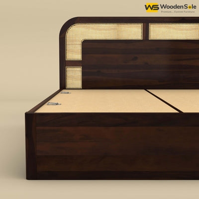 Modern Cane Box Storage Bed (King Size, Walnut Finish)