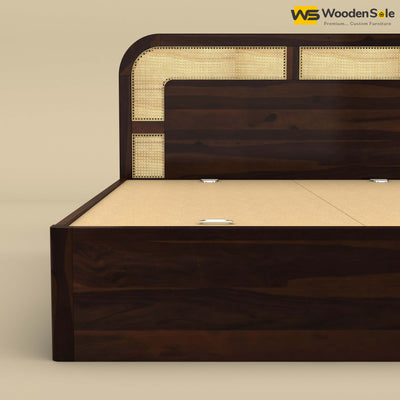 Modern Cane Drawer Storage Bed (King Size, Walnut Finish)