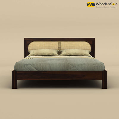 Wooden Sole Caning Bed (King Size, Walnut Finish)