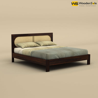 Wooden Sole Caning Bed (King Size, Walnut Finish)