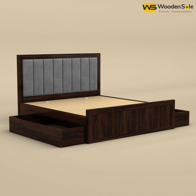 Hamza Drawer Storage Bed (King Size, Walnut Finish)