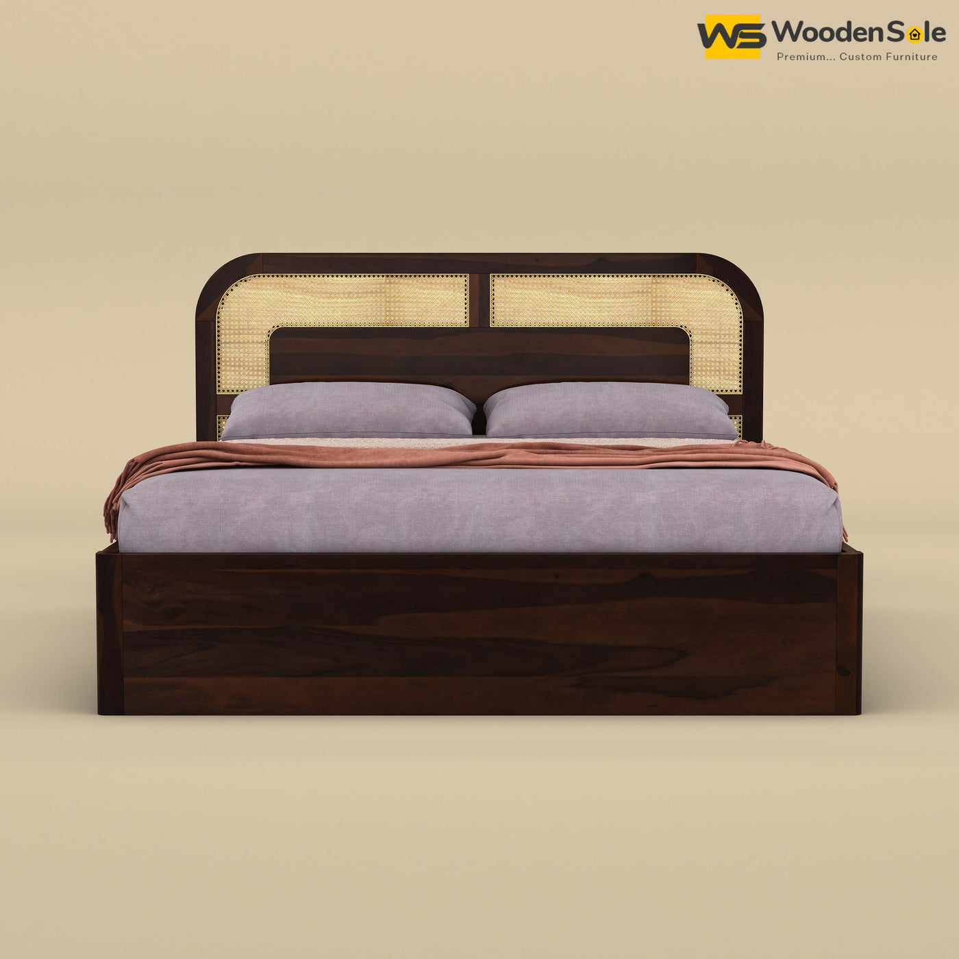 Modern Cane Hydraulic Storage Bed (King Size, Walnut Finish)