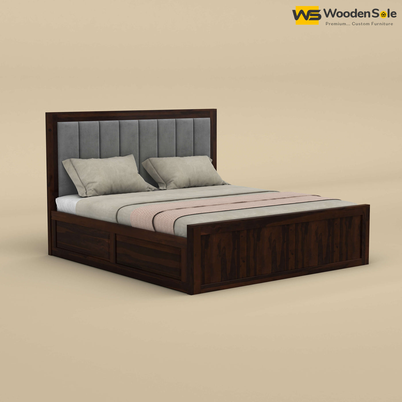 Hamza Box Storage Bed (King Size, Walnut Finish)