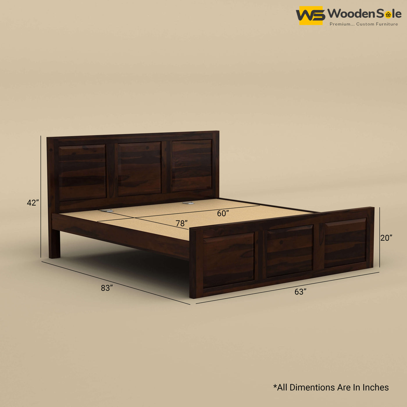 Big Diamond Without Storage Bed (Queen Size, Walnut Finish)