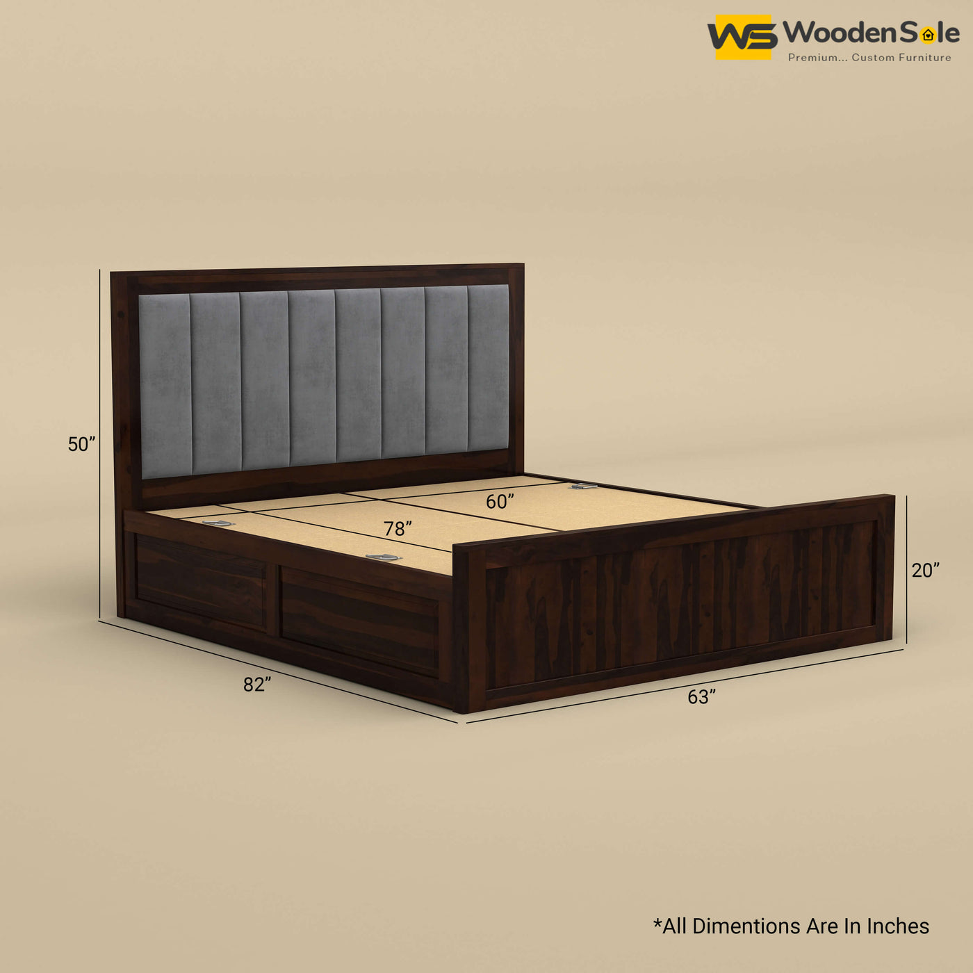 Hamza Box Storage Bed (Queen Size, Walnut Finish)