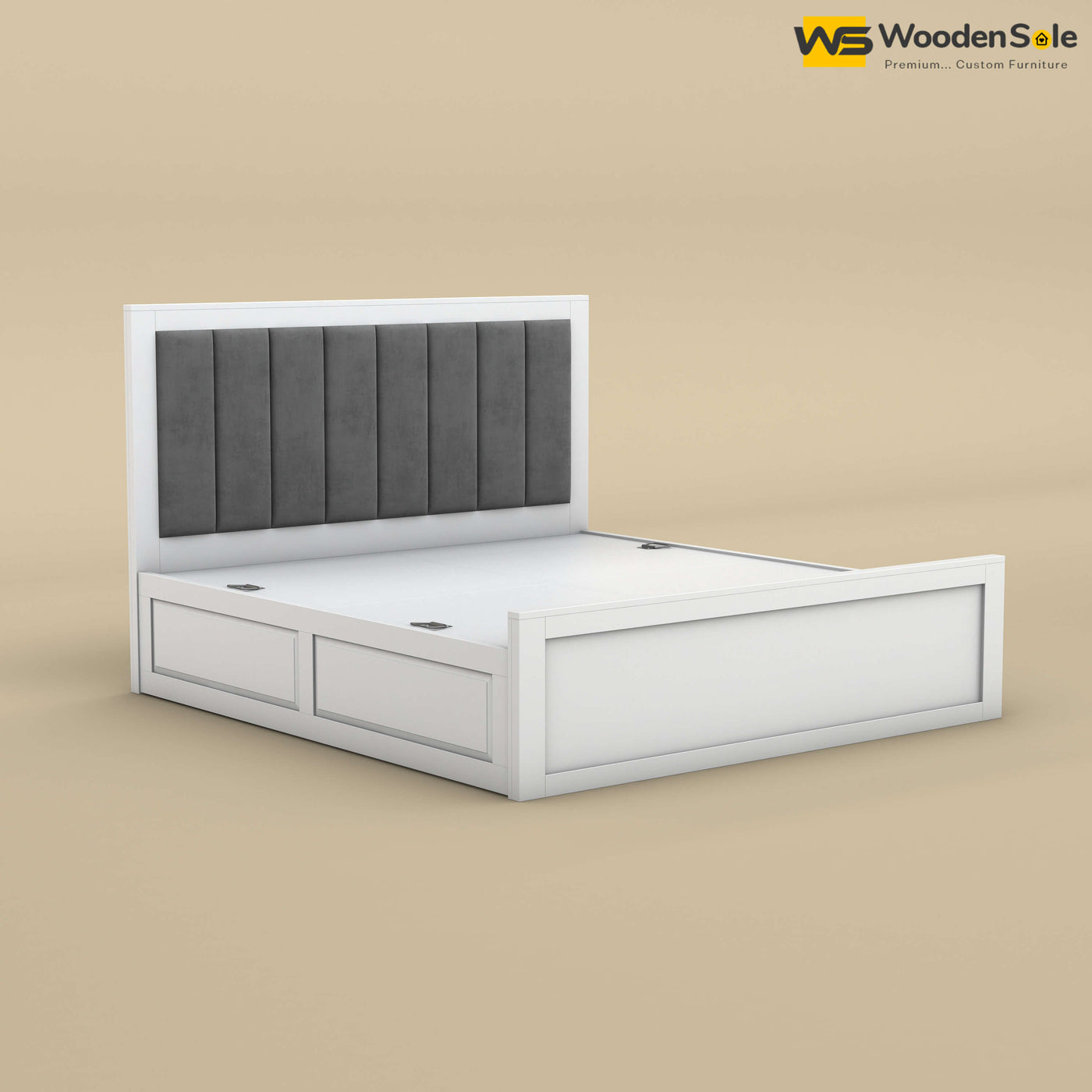 Hamza Box Storage Bed (King Size, White Finish)