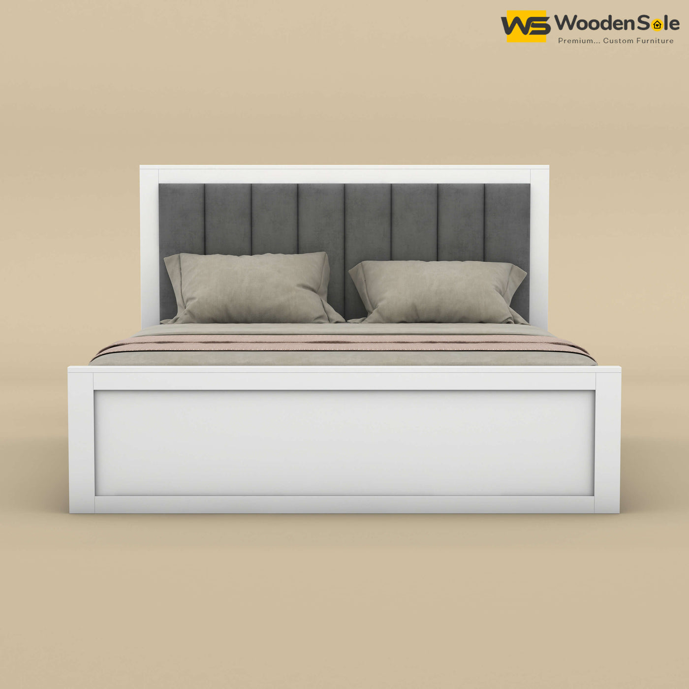 Hamza Box Storage Bed (King Size, White Finish)