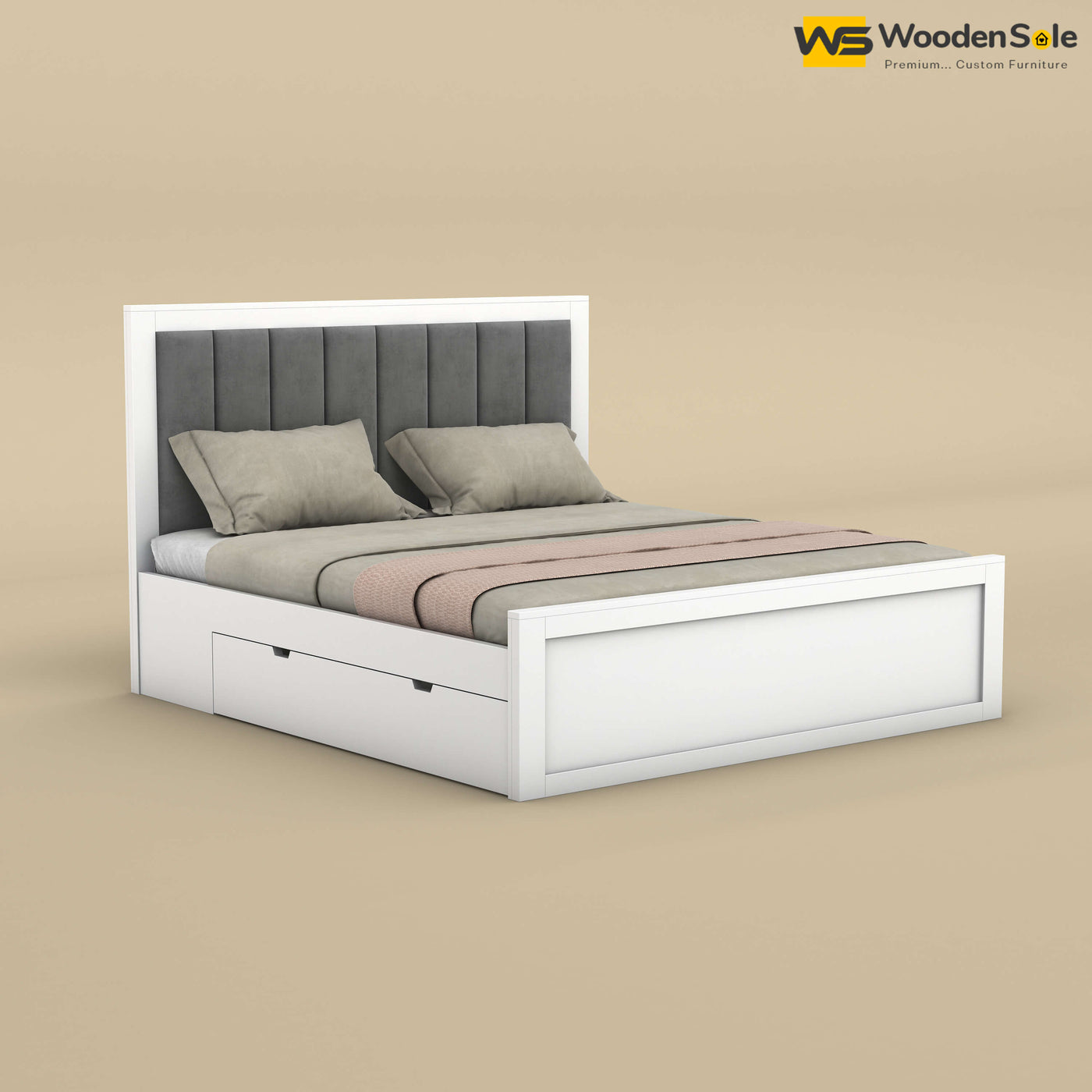 Hamza Drawer Storage Bed (King Size, White Finish)