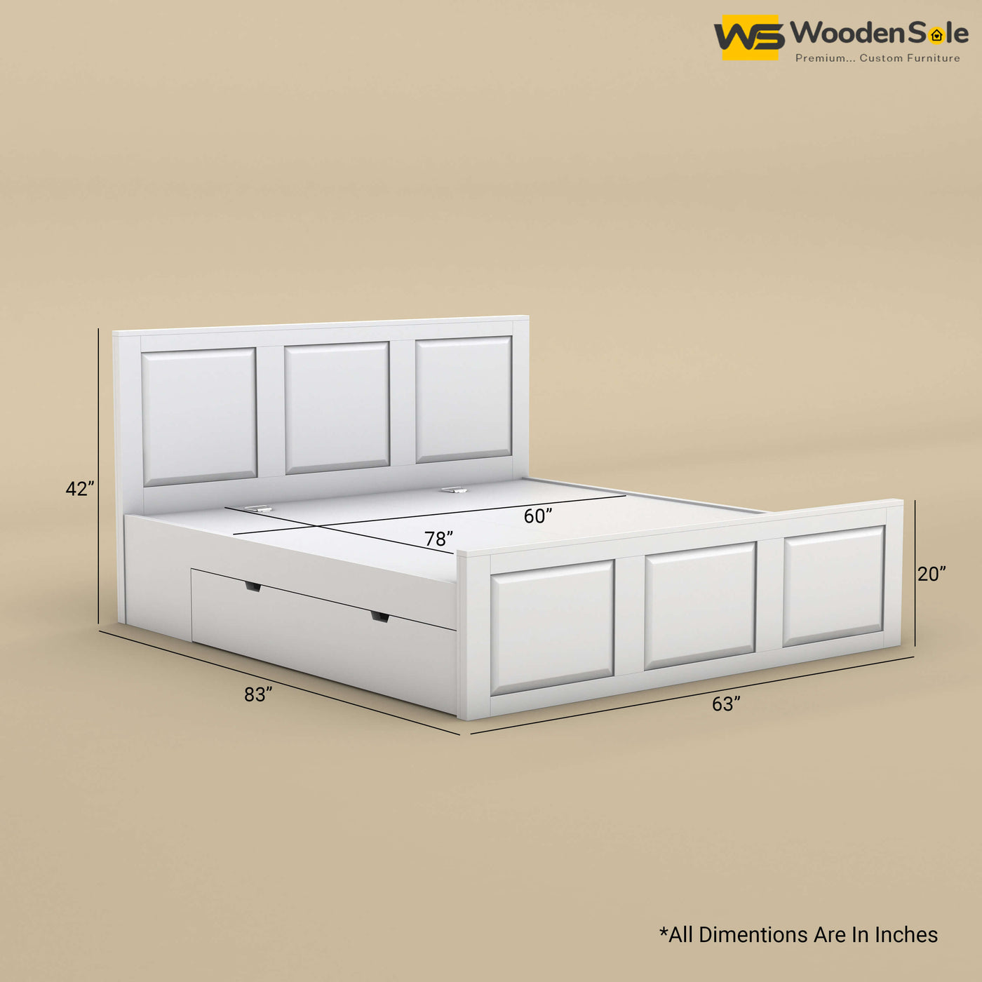 Big Diamond Drawer Storage Bed (Queen Size, White Finish)