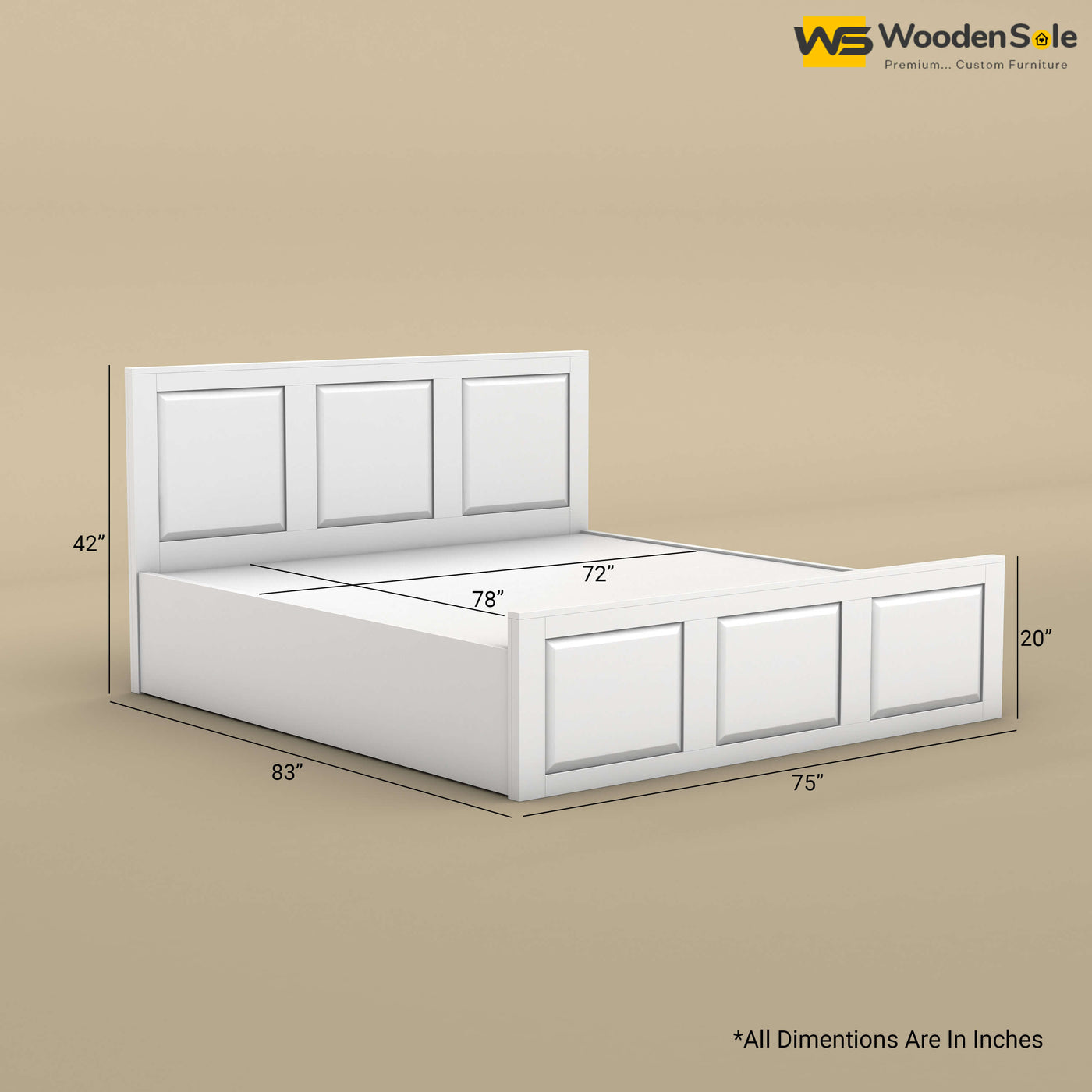 Big Diamond Hydraulic Storage Bed (King Size, White Finish)