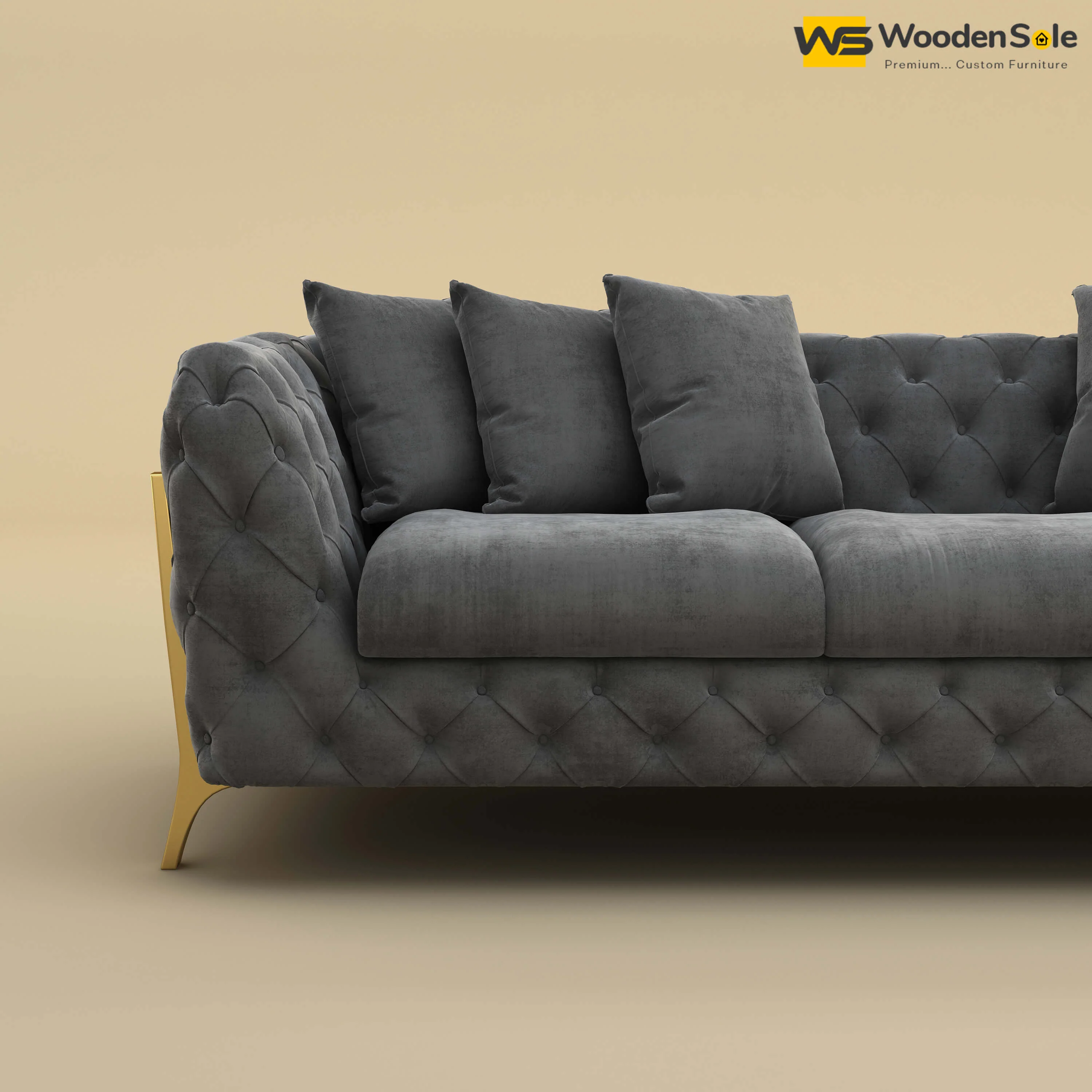 Adhira 3 Seater Premium Sofa (Velvet, Charcoal Gray)