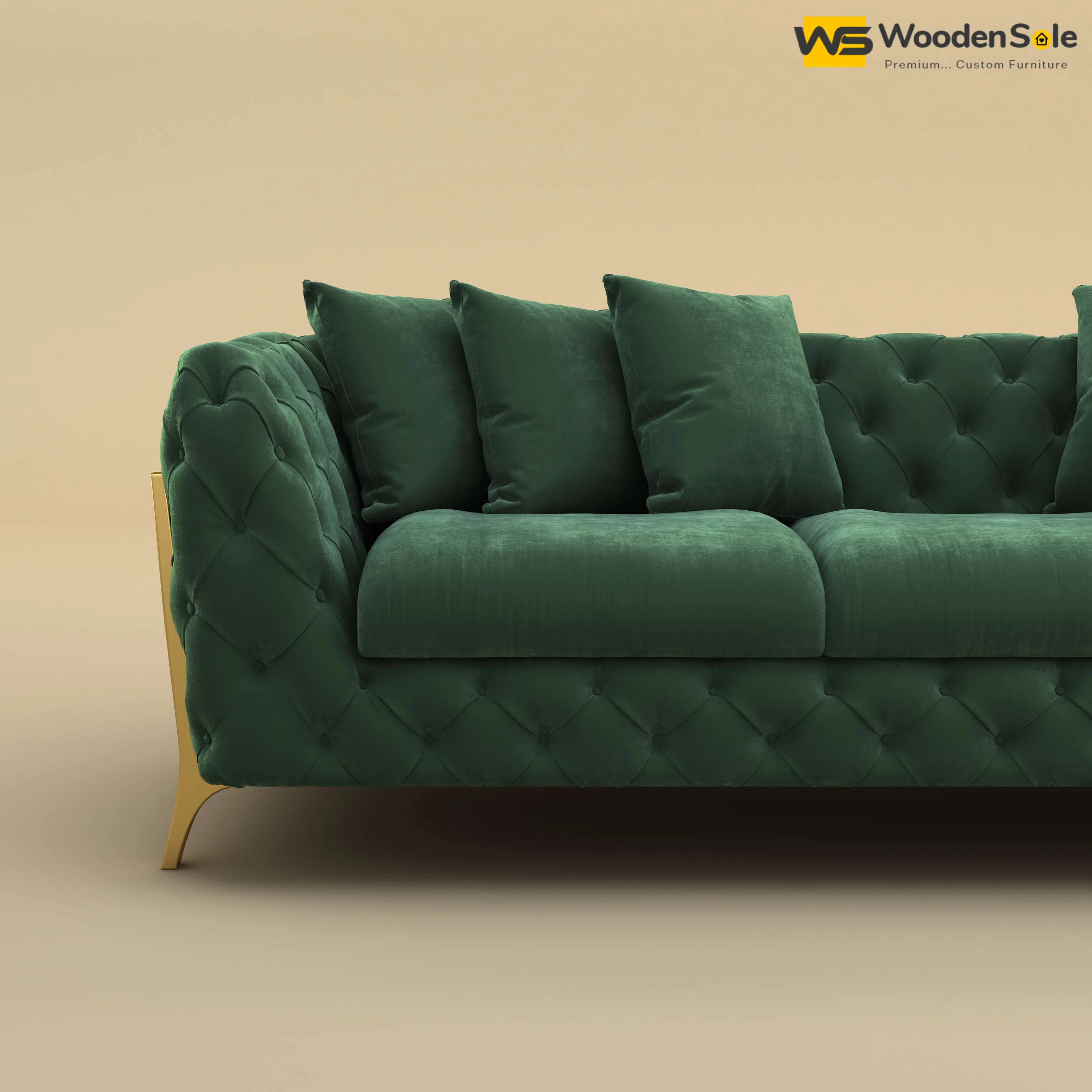 Adhira 3 Seater Premium Sofa (Velvet, Forest Green)