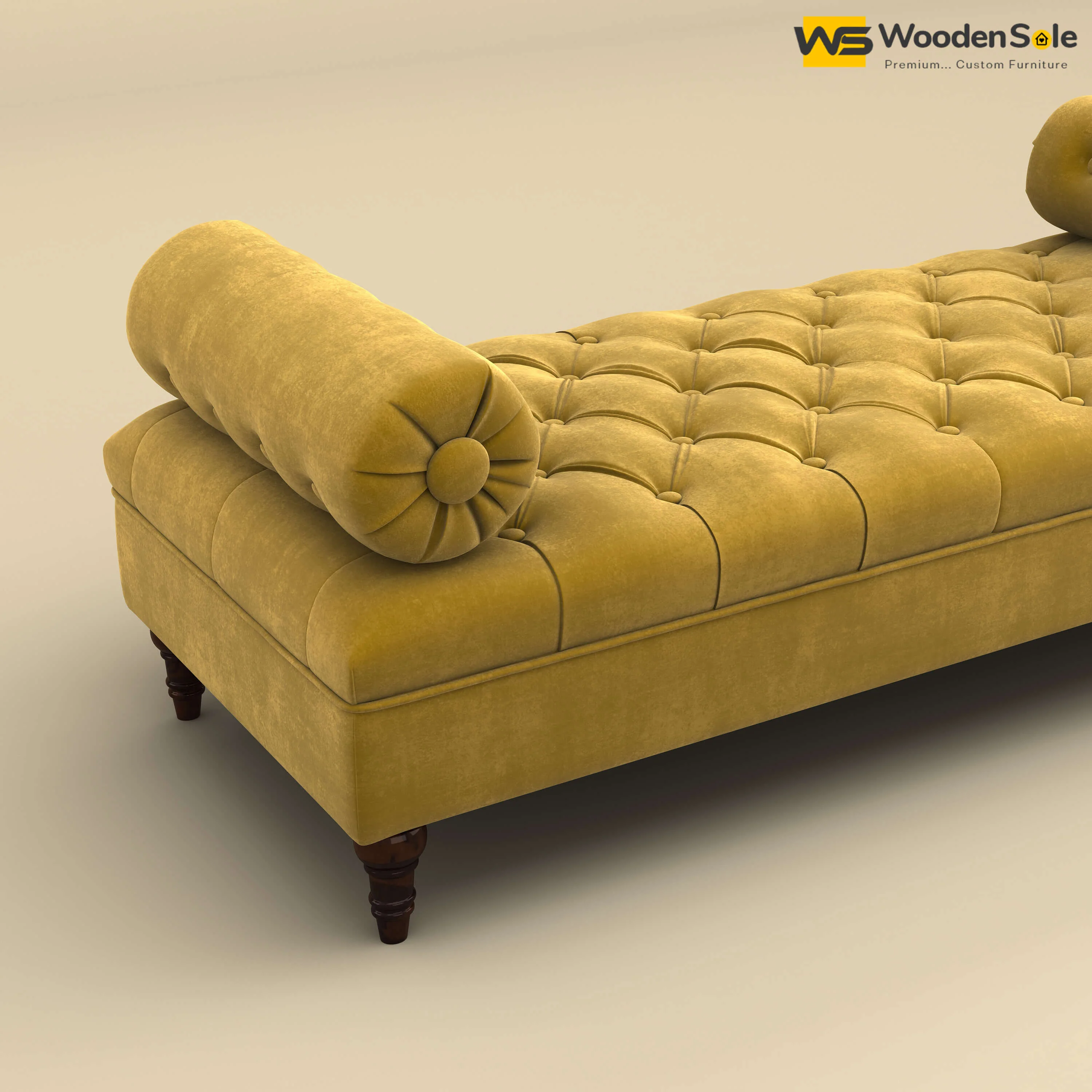 Andre Fabric Lounge Diwan Settee (Velvet, Mustard Yellow)