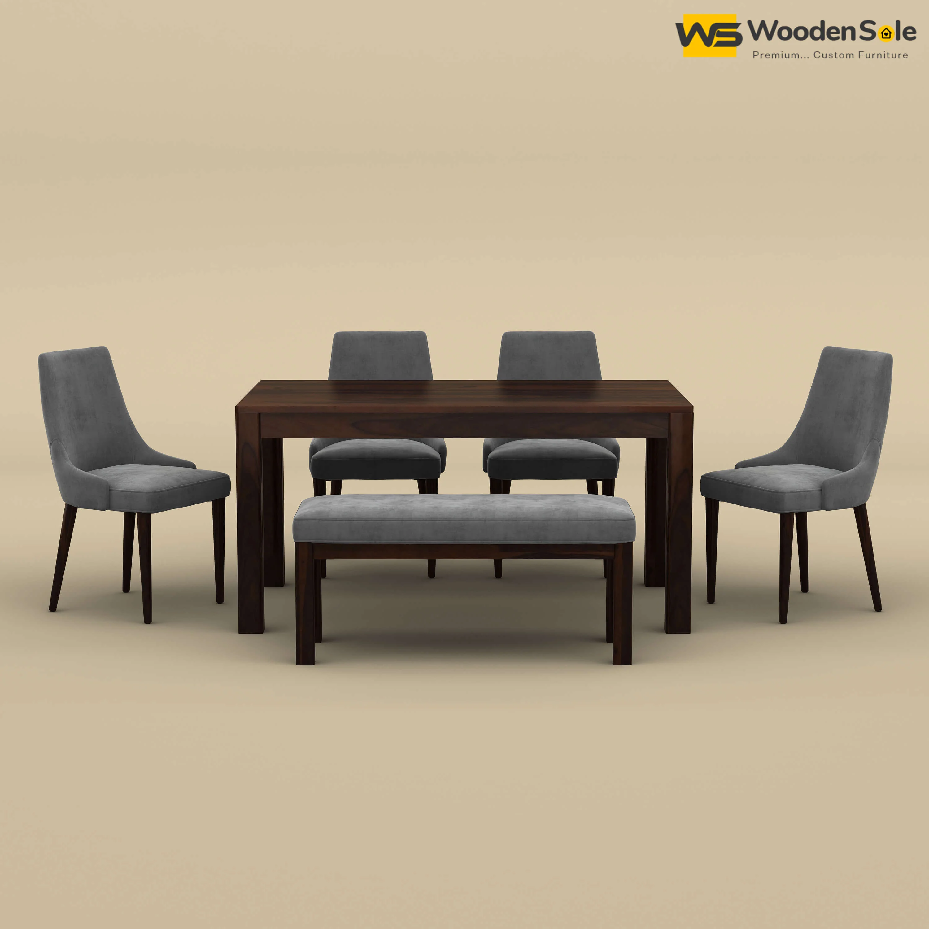 Ashley 6 Seater Dining Table Set with Bench (Walnut Finish)