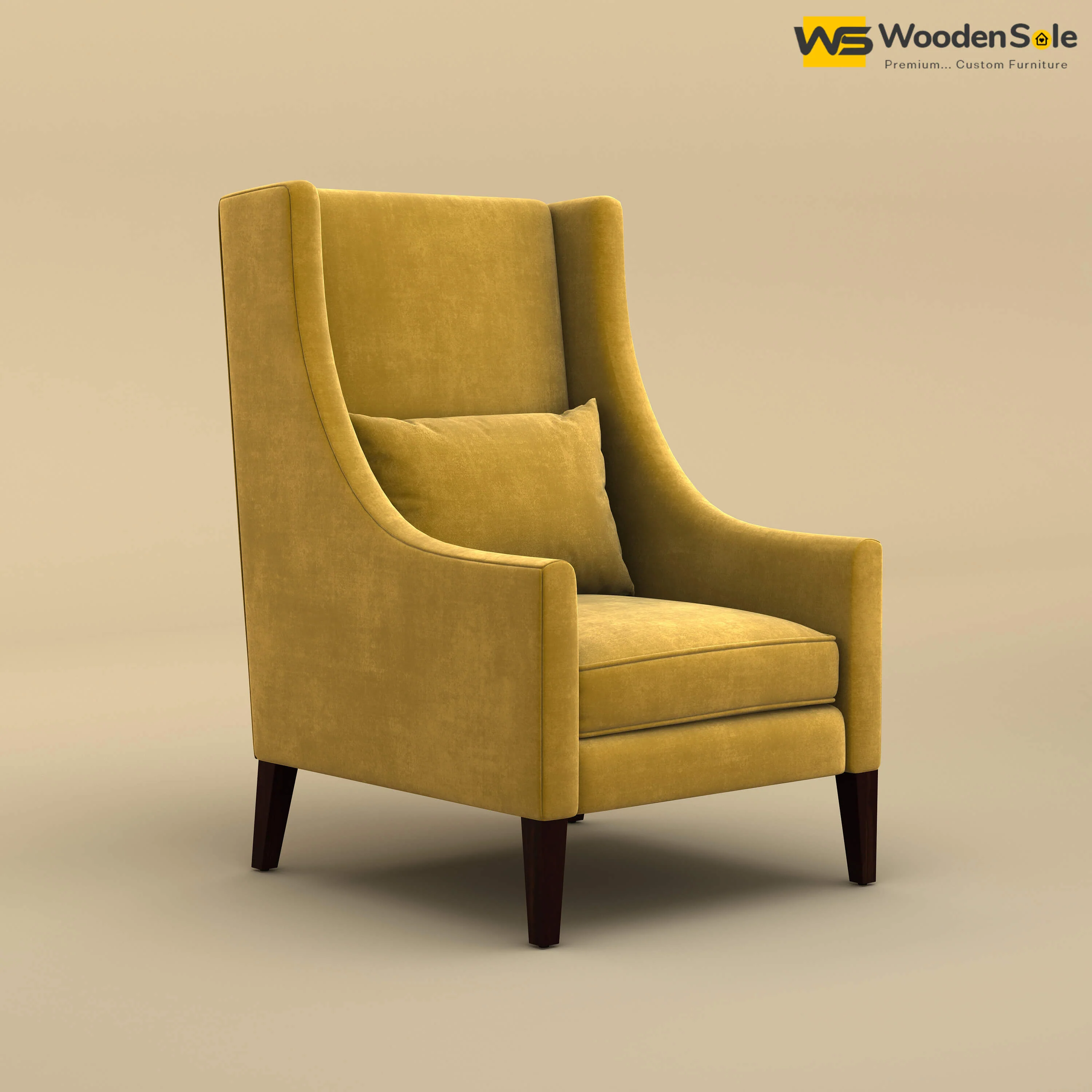 Bonito High Back Lounge Chair (Velvet, Mustard Yellow)