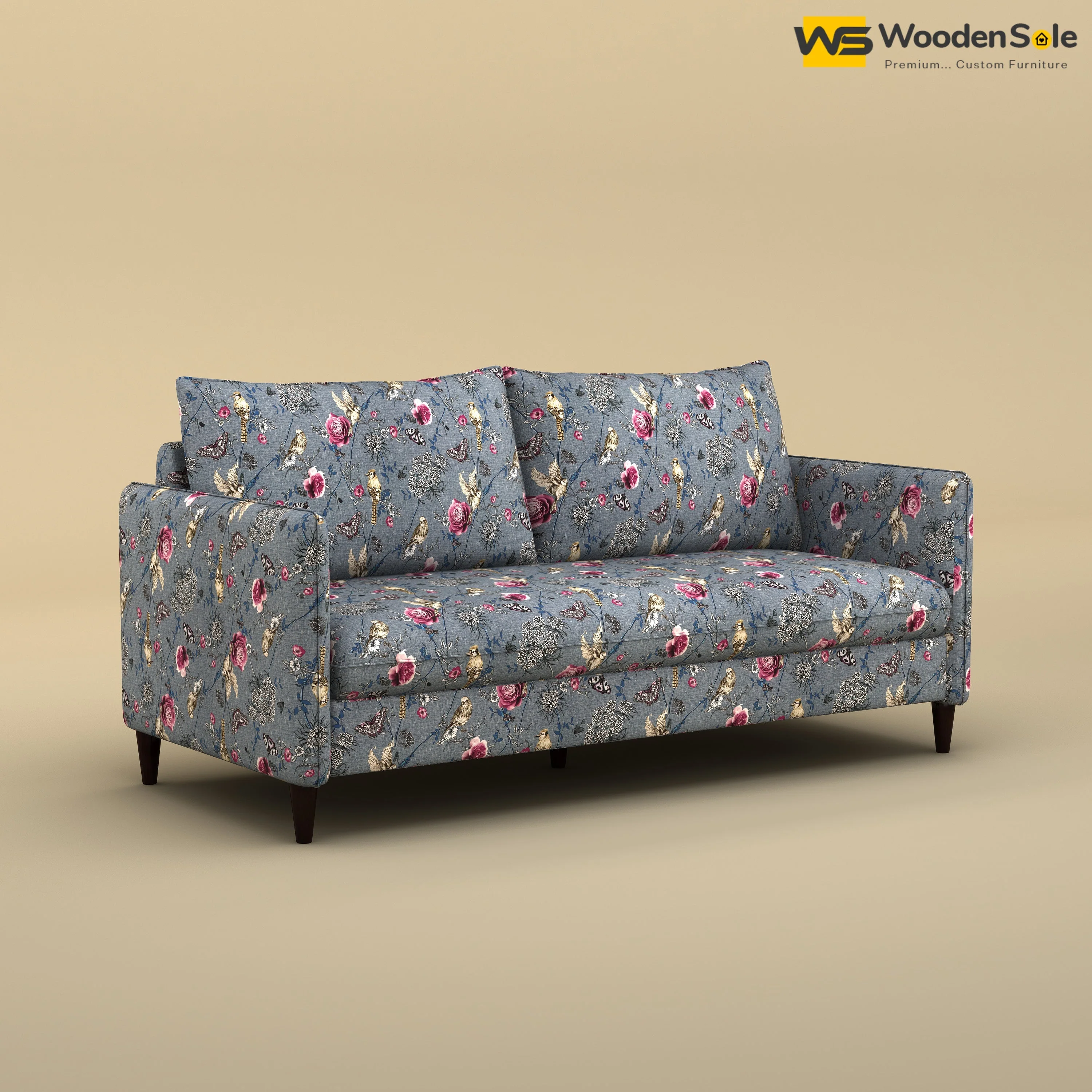 Citron 3 Seater Fabric Sofa (Cotton, Floral Printed)