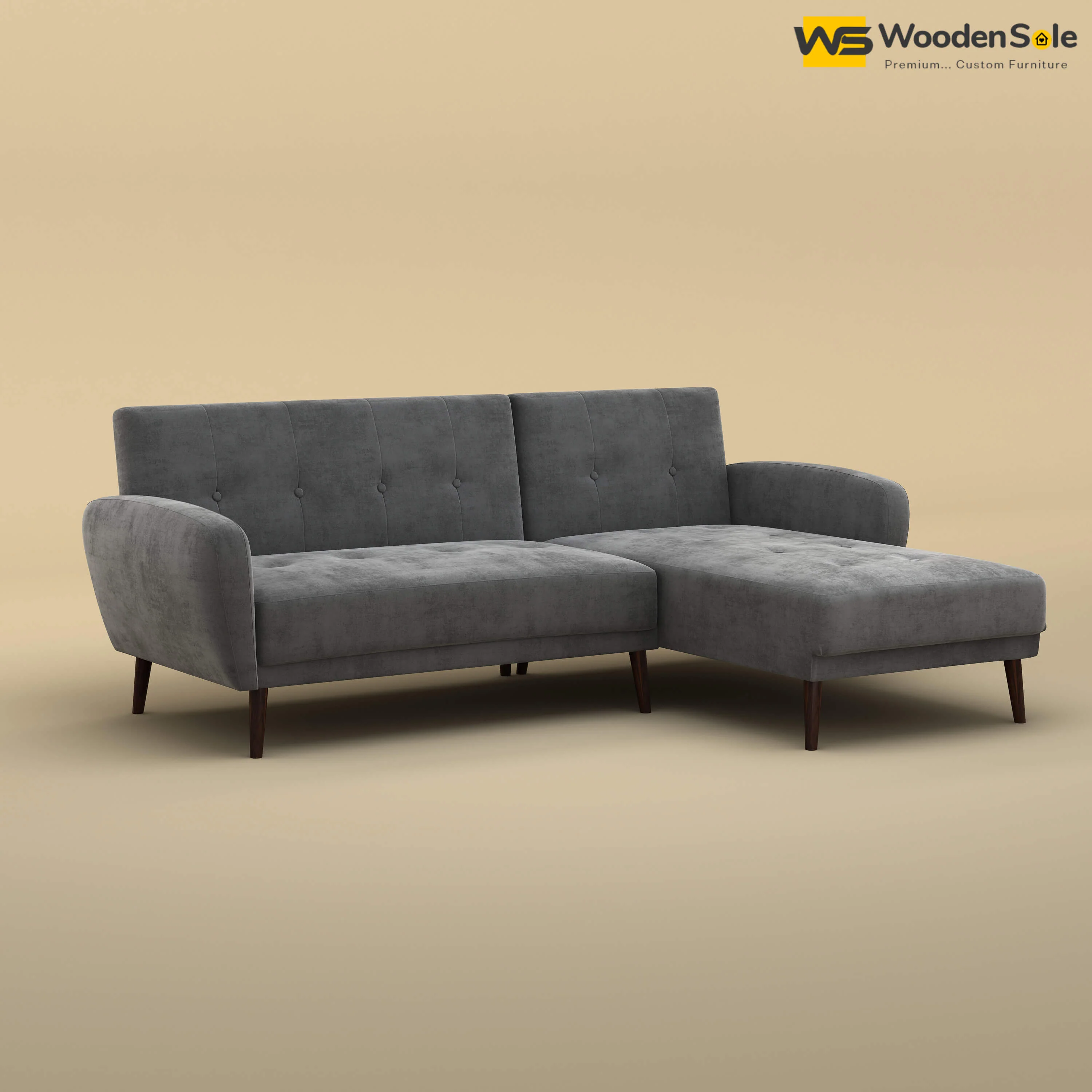 Daisy L Shape Sofa (Velvet, Charcoal Gray)