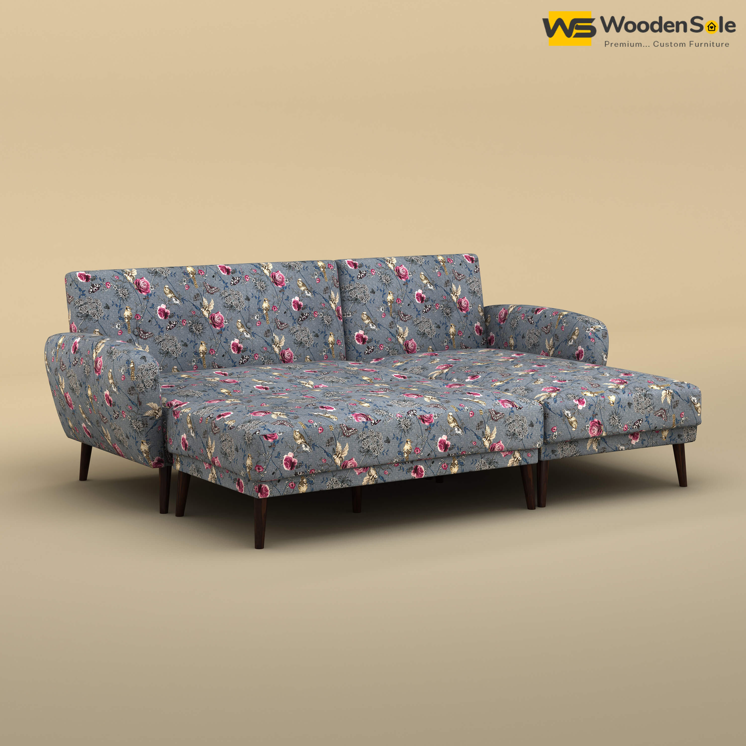 Daisy L Shape Sofa Cum Bed (Cotton, Floral Printed)