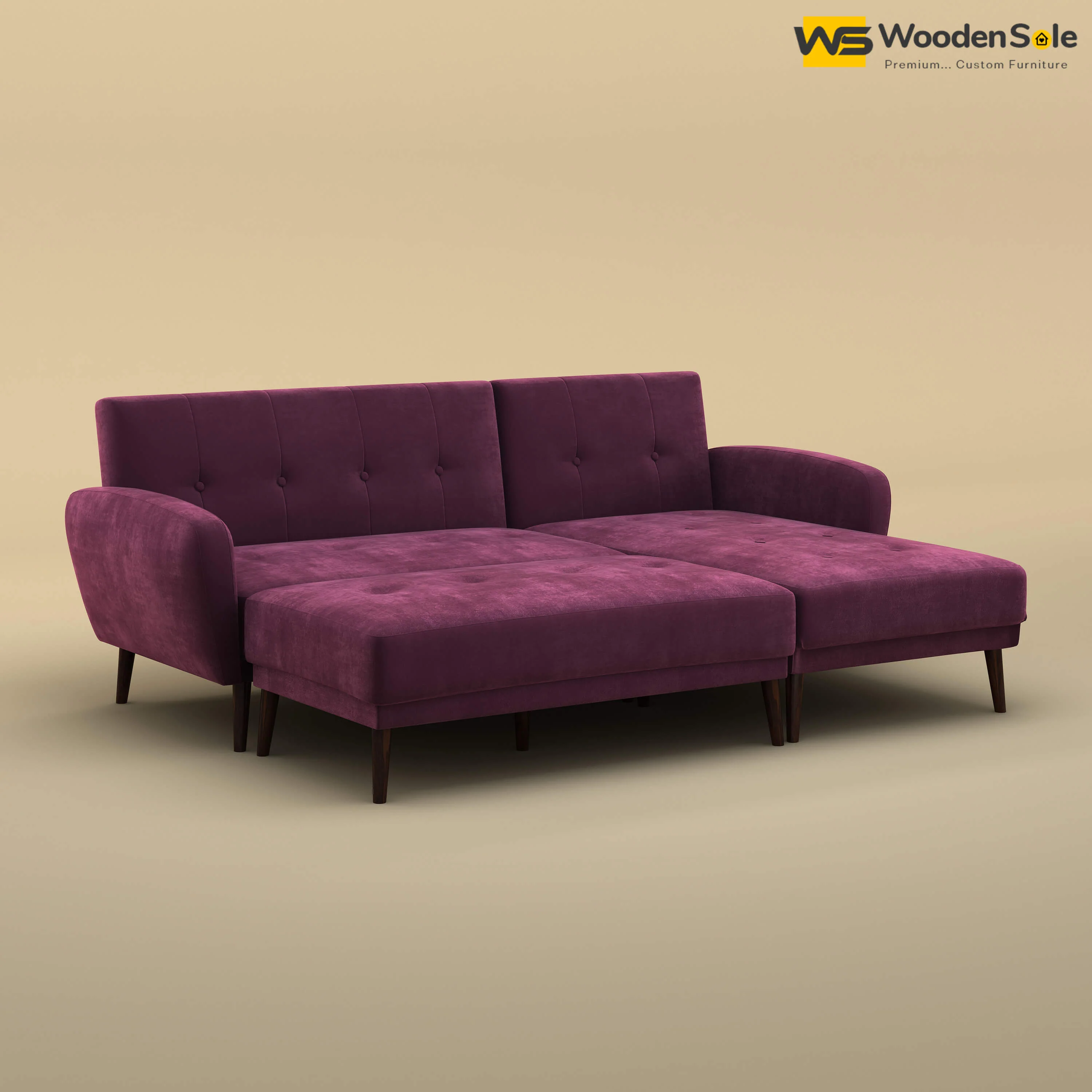 Daisy L Shape Sofa Cum Bed (Velvet, Dark Purple)