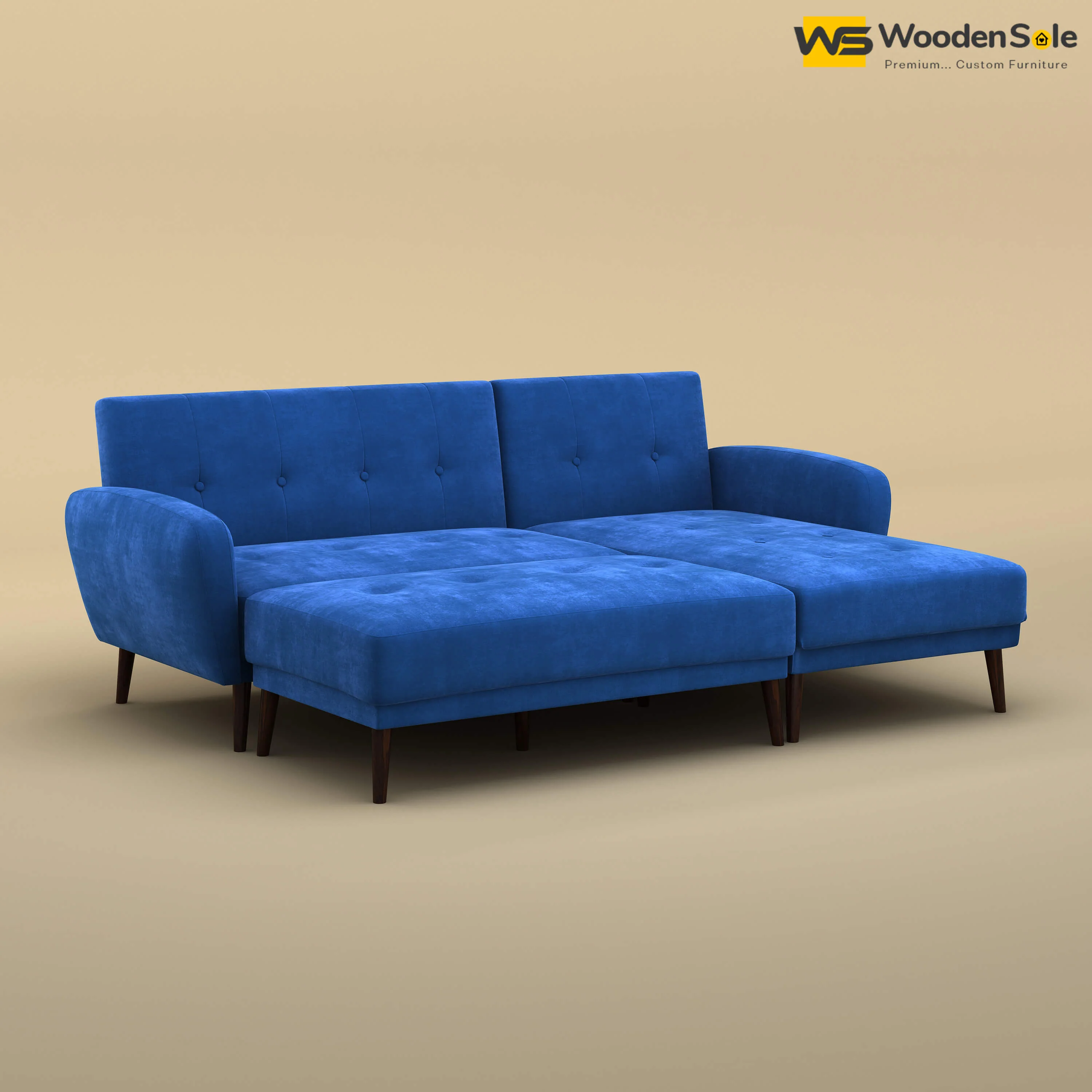 Daisy L Shape Sofa Cum Bed (Velvet, Royal Blue)
