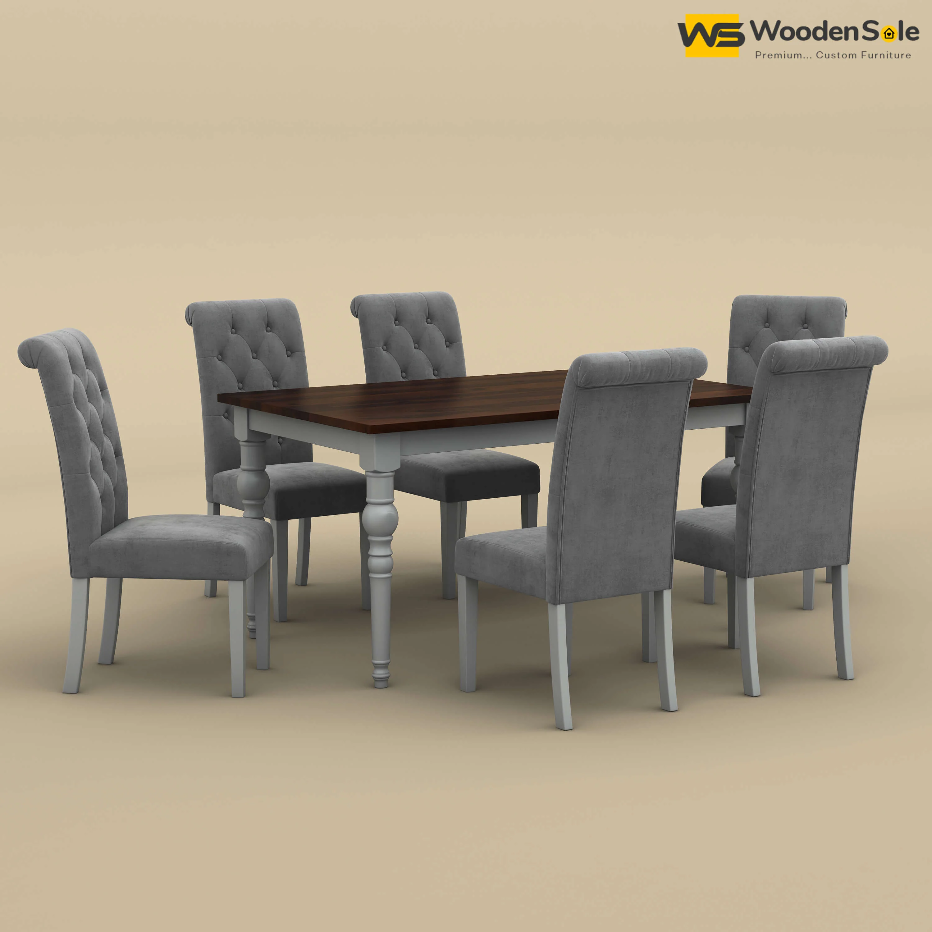 Elliot Dining Table 6 Seater Set (Walnut & Gray Finish)