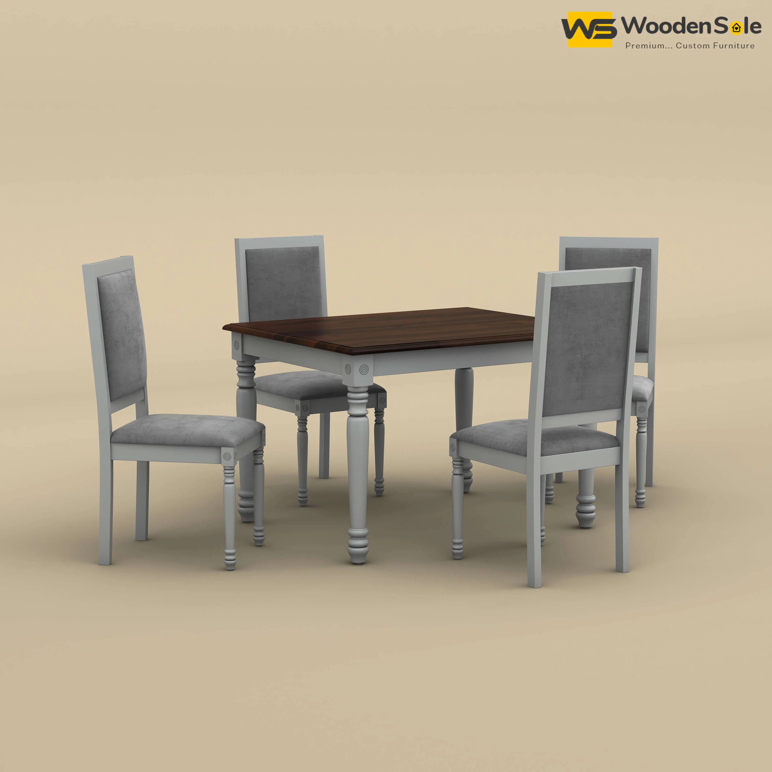 Engrave Dining Table Set 4 Seater (Walnut & Gray Finish)