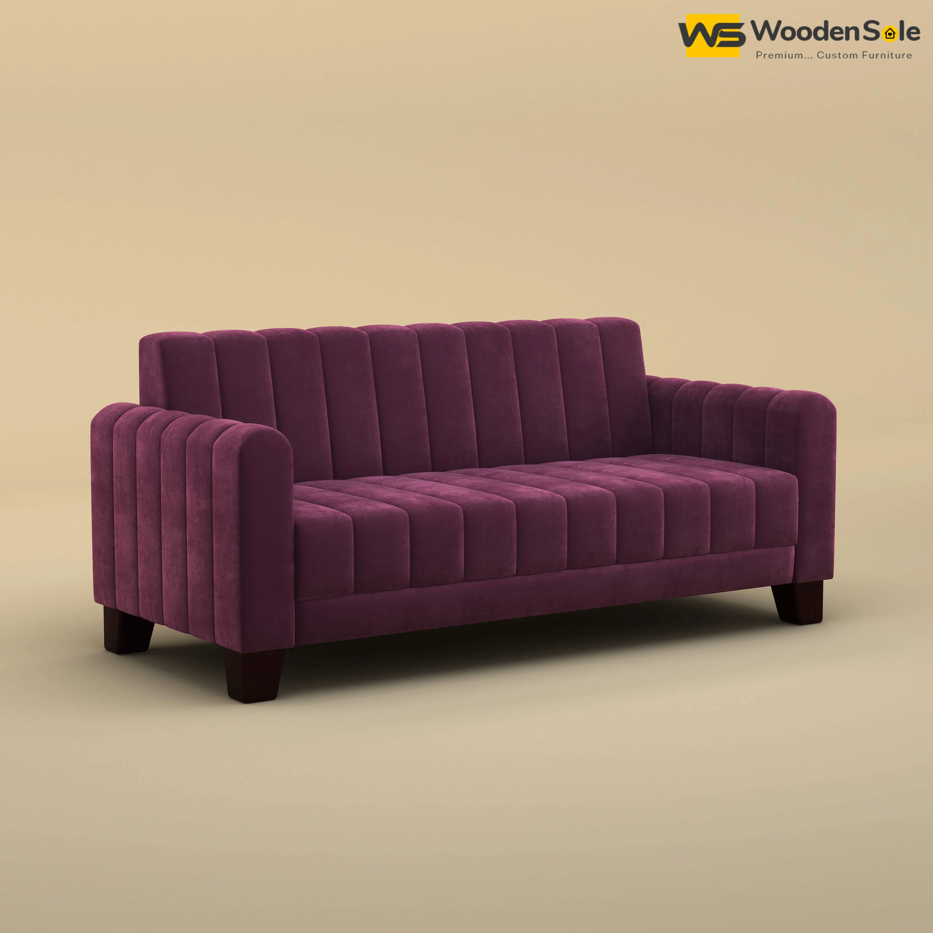 Furo 3 Seater Fabric Sofa (Velvet, Dark Purple)