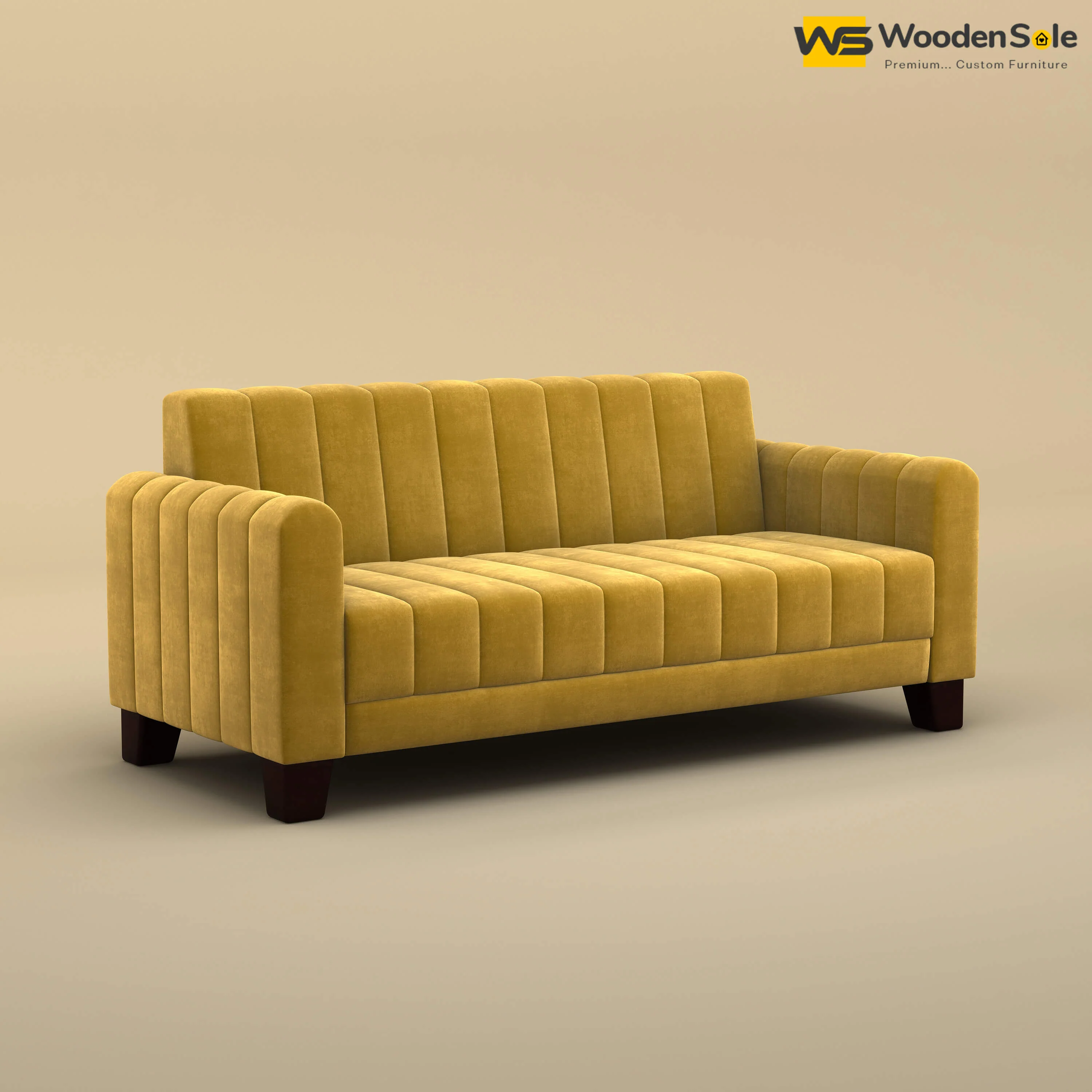 Furo 3 Seater Fabric Sofa (Velvet, Mustard Yellow)