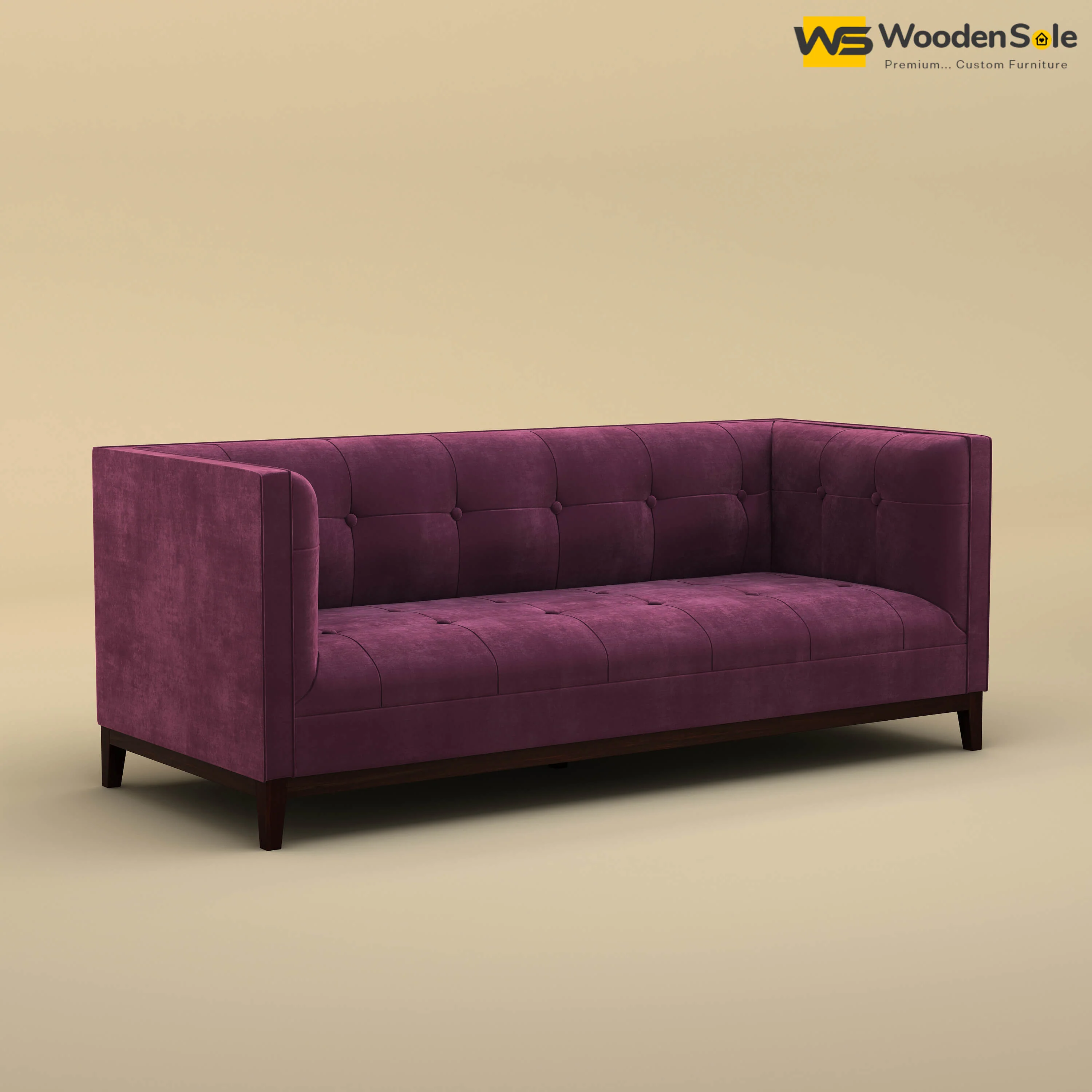 Loren Three Seater Fabric Sofa (Velvet, Dark Purple)