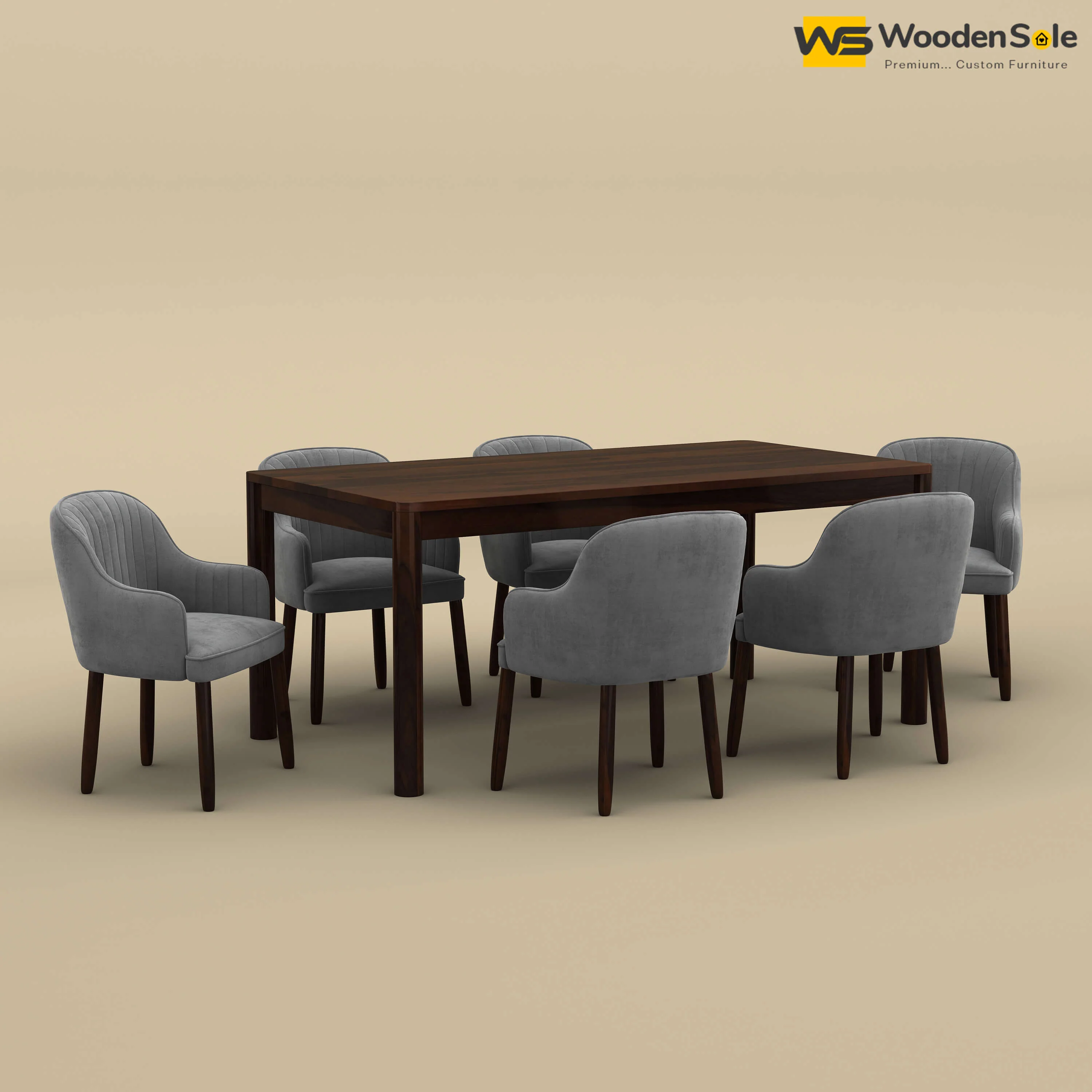Madrid 6 Seat Dining Table Set (Walnut Finish)