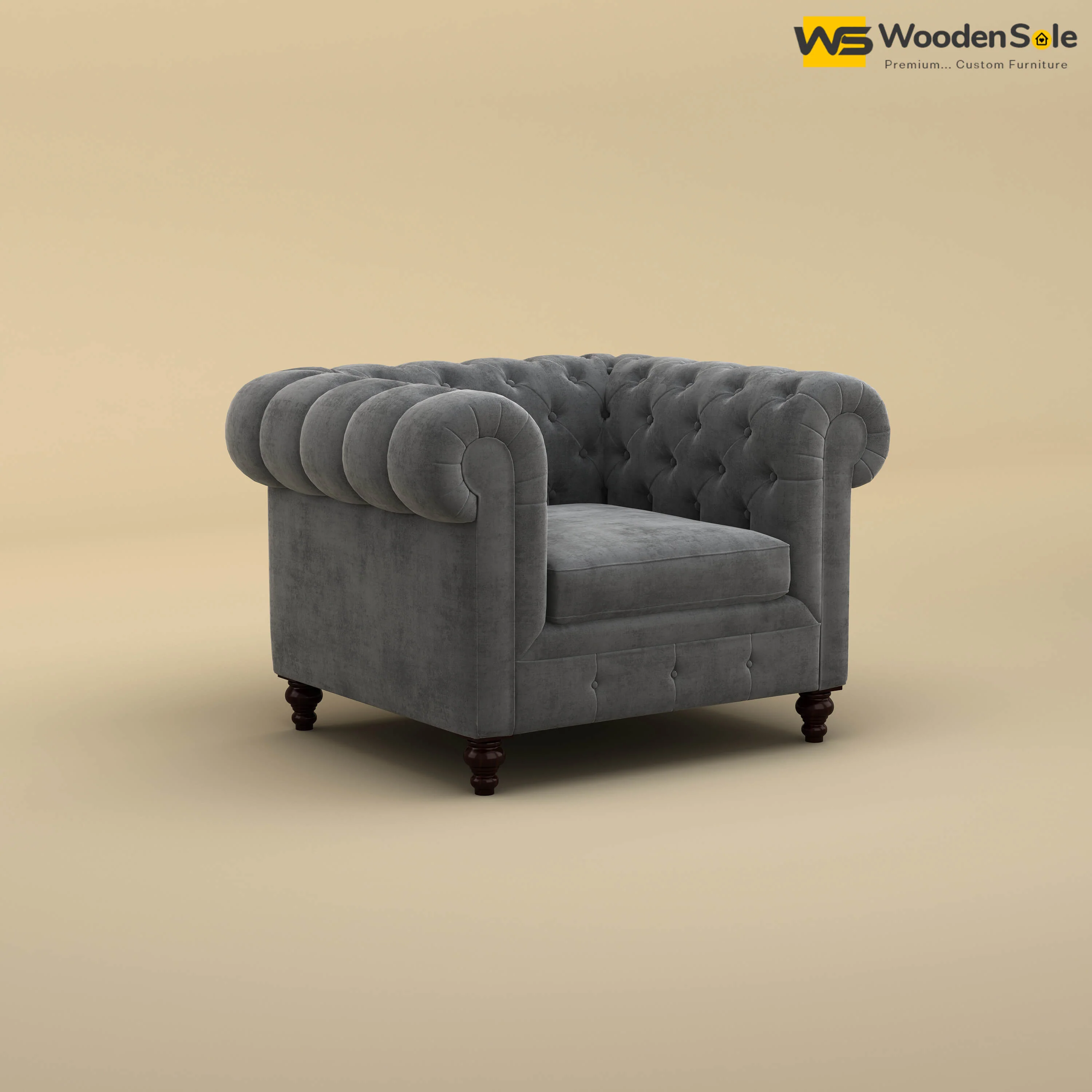 Maharaja Fabric 1 Seater Sofa (Velvet, Charcoal Gray)