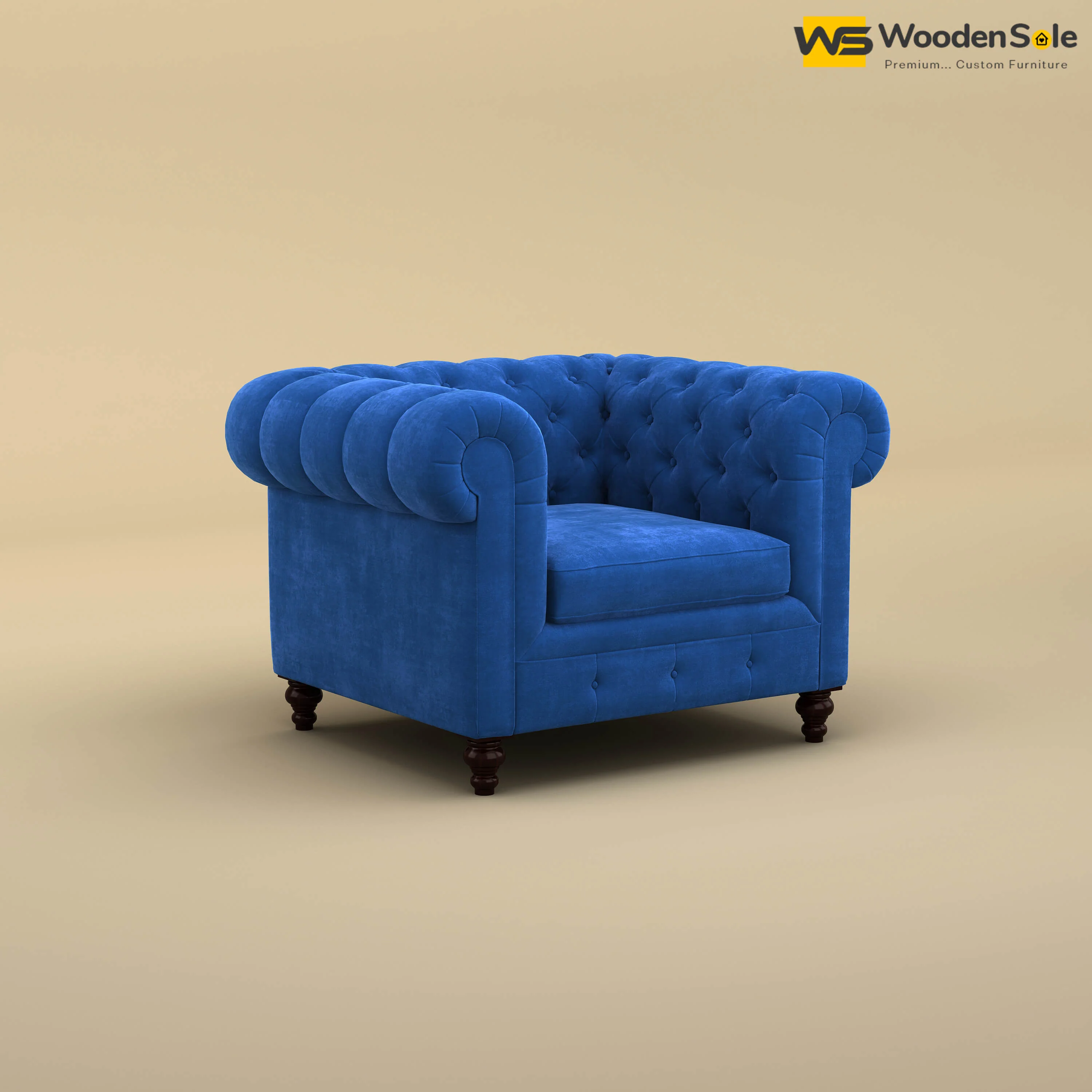 Maharaja Fabric 1 Seater Sofa (Velvet, Royal Blue)