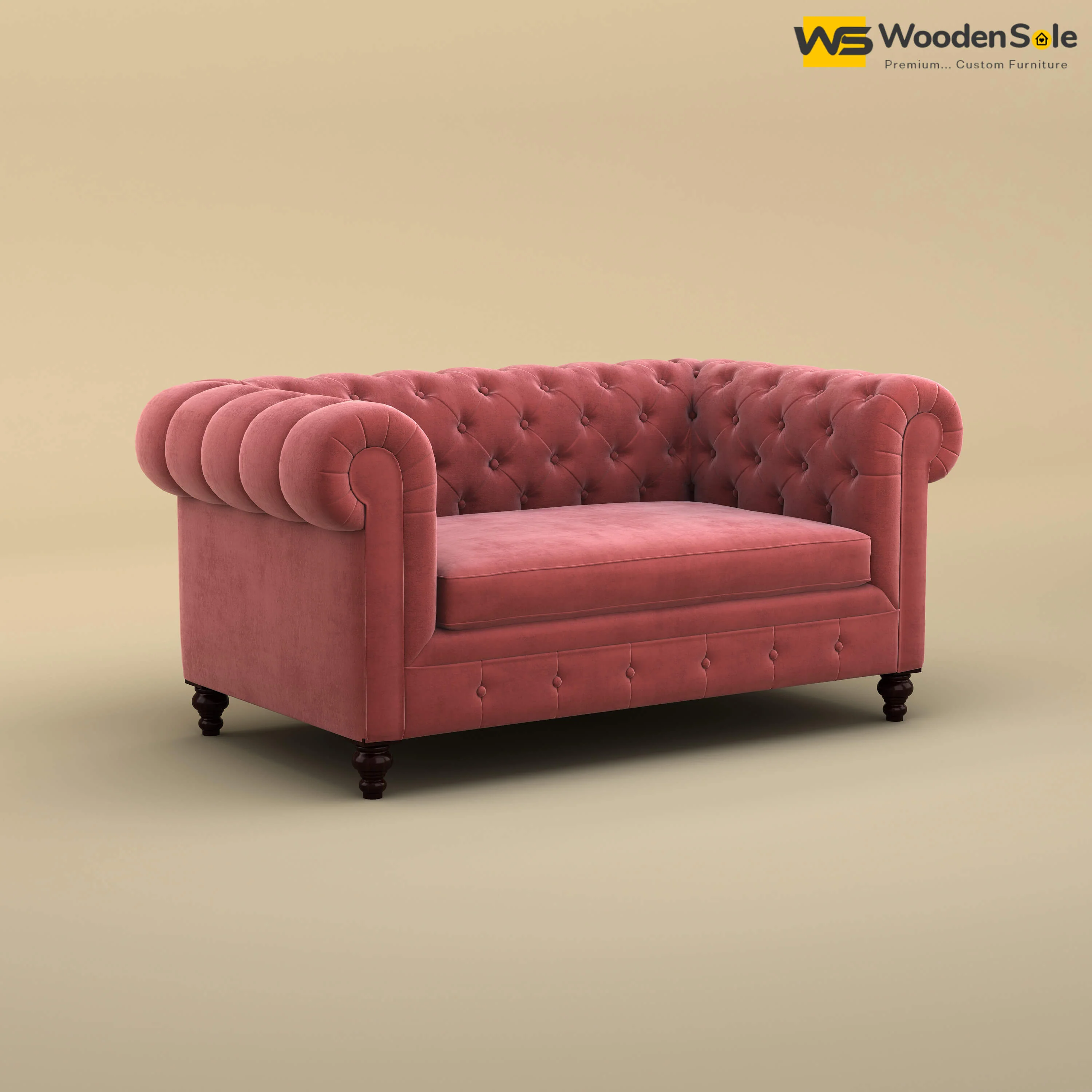 Maharaja Fabric 2 Seater Sofa (Velvet, Pink)