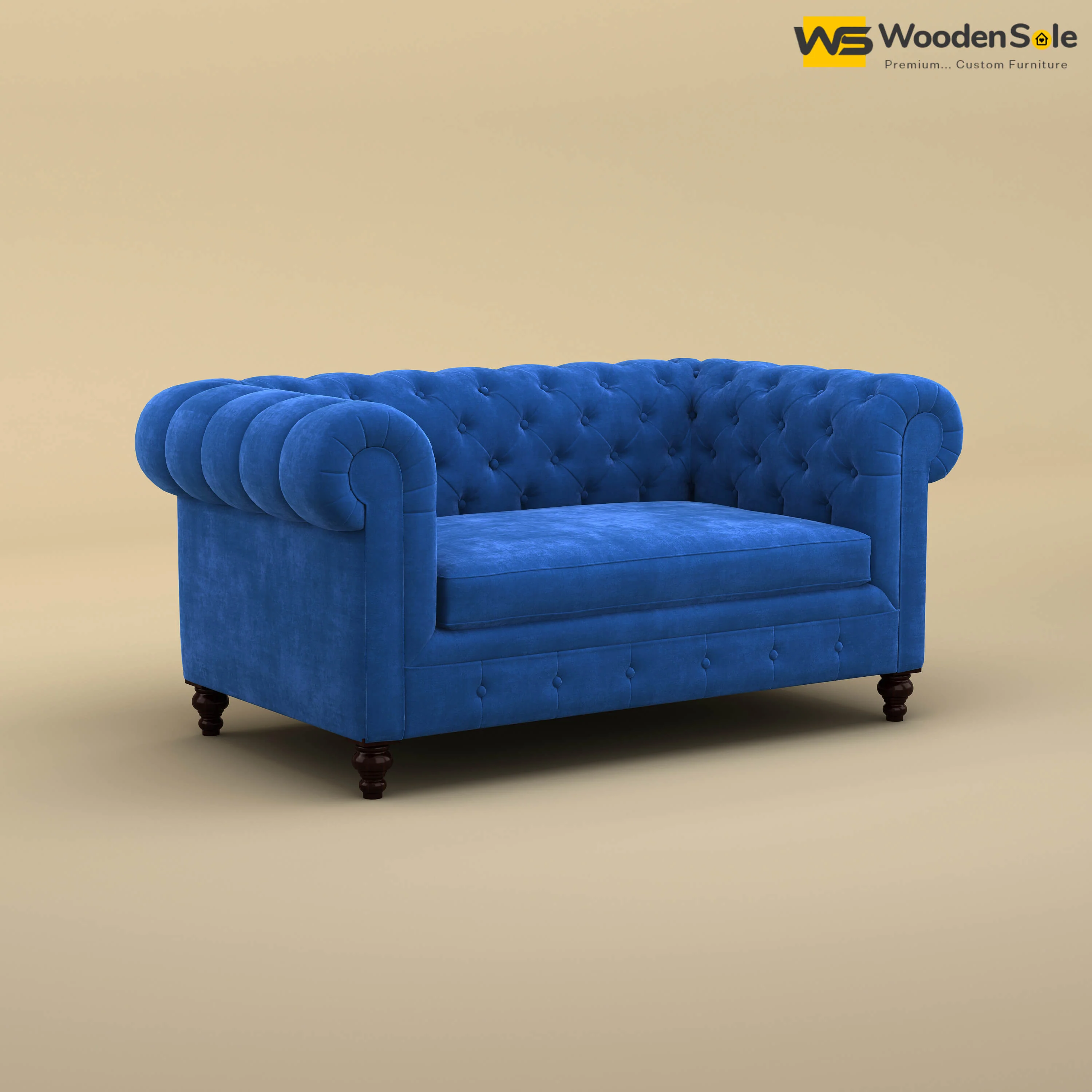 Maharaja Fabric 2 Seater Sofa (Velvet, Royal Blue)