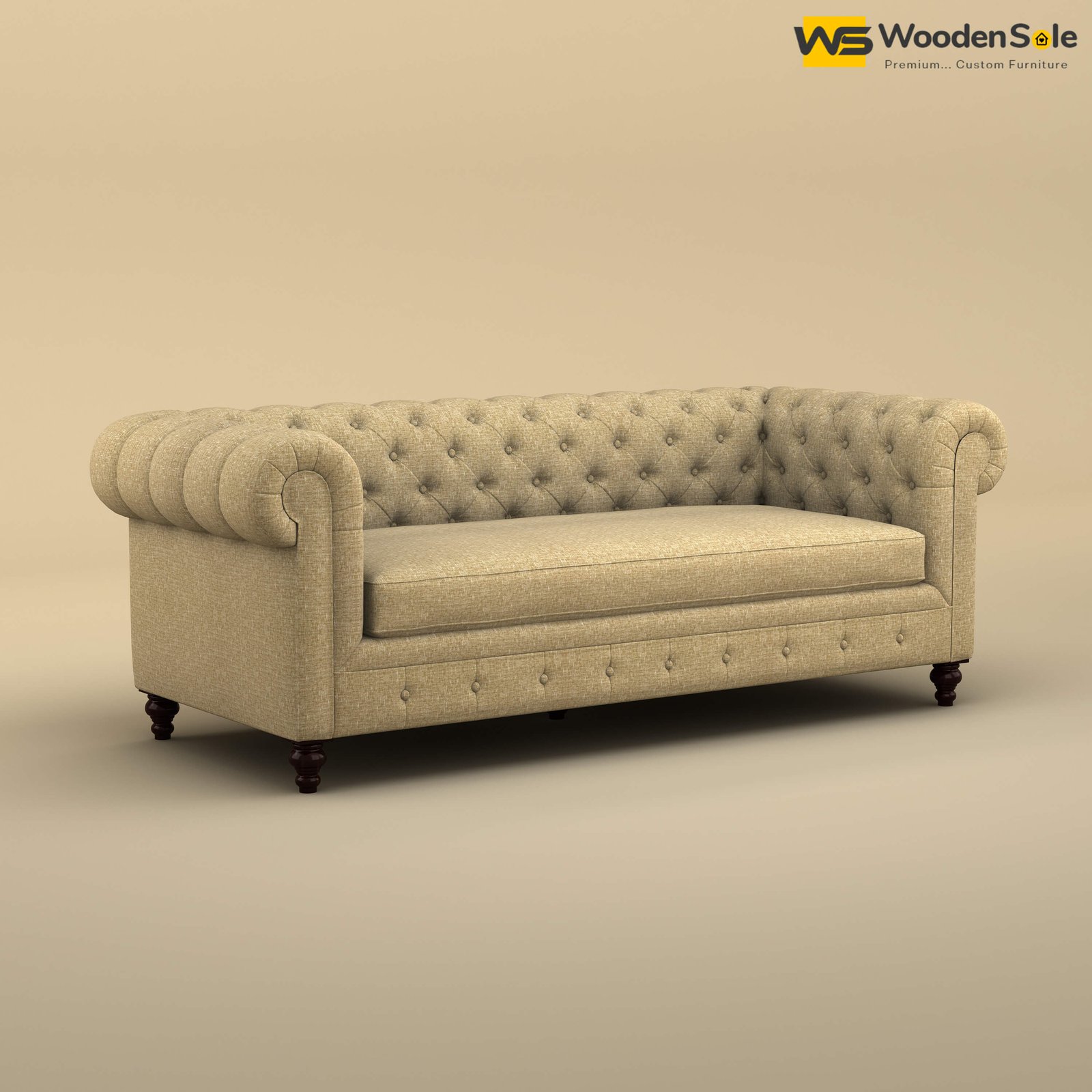 Maharaja Fabric 3 Seater Sofa (Cotton, Faux Cream)